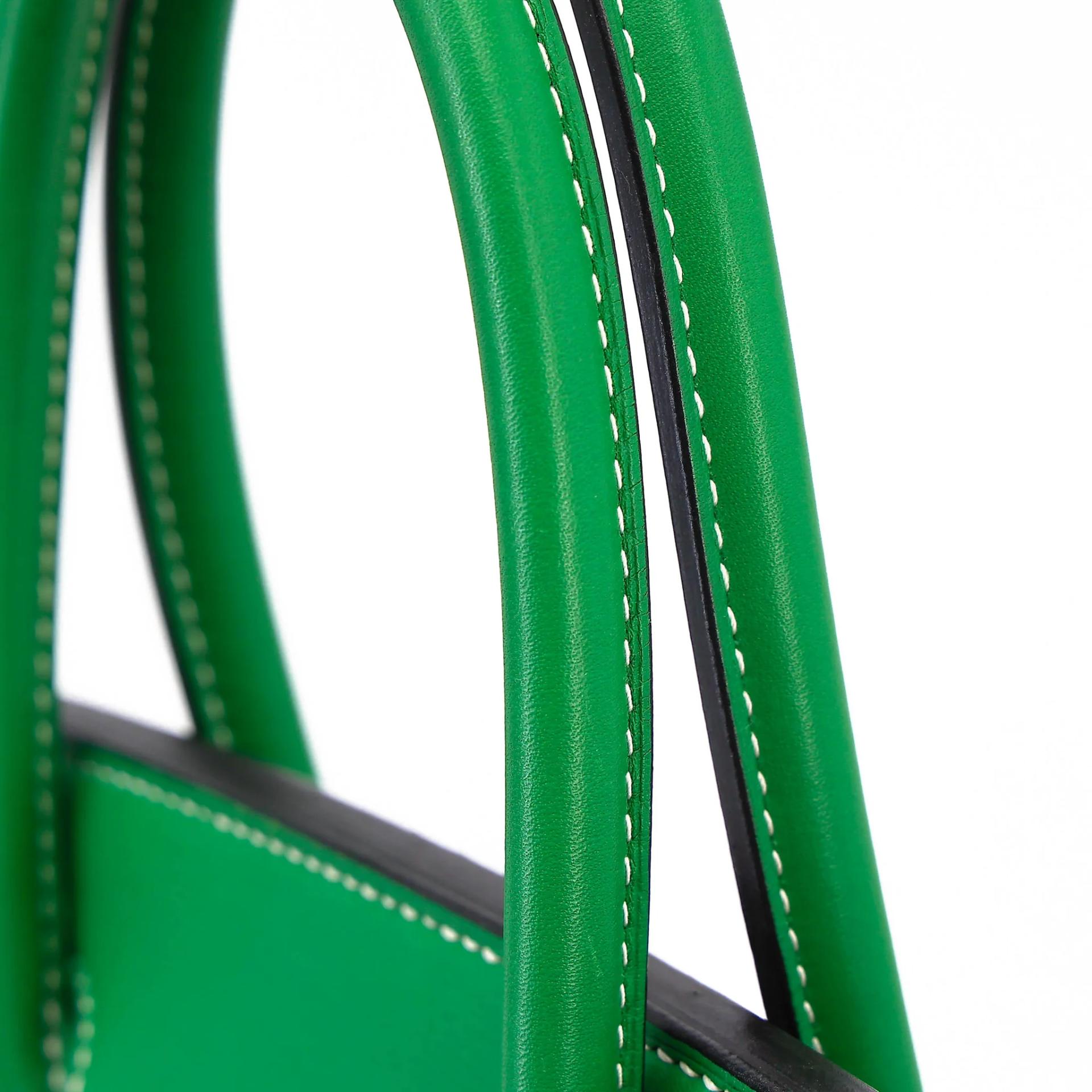 Very Good ( Rank A) HERMÈS Birkin 30 Vert Veronese (6H) Taupe (16) Bamboo (1K) Ostrich Clemence Swift Palladium hardware Square R (2014) - 17