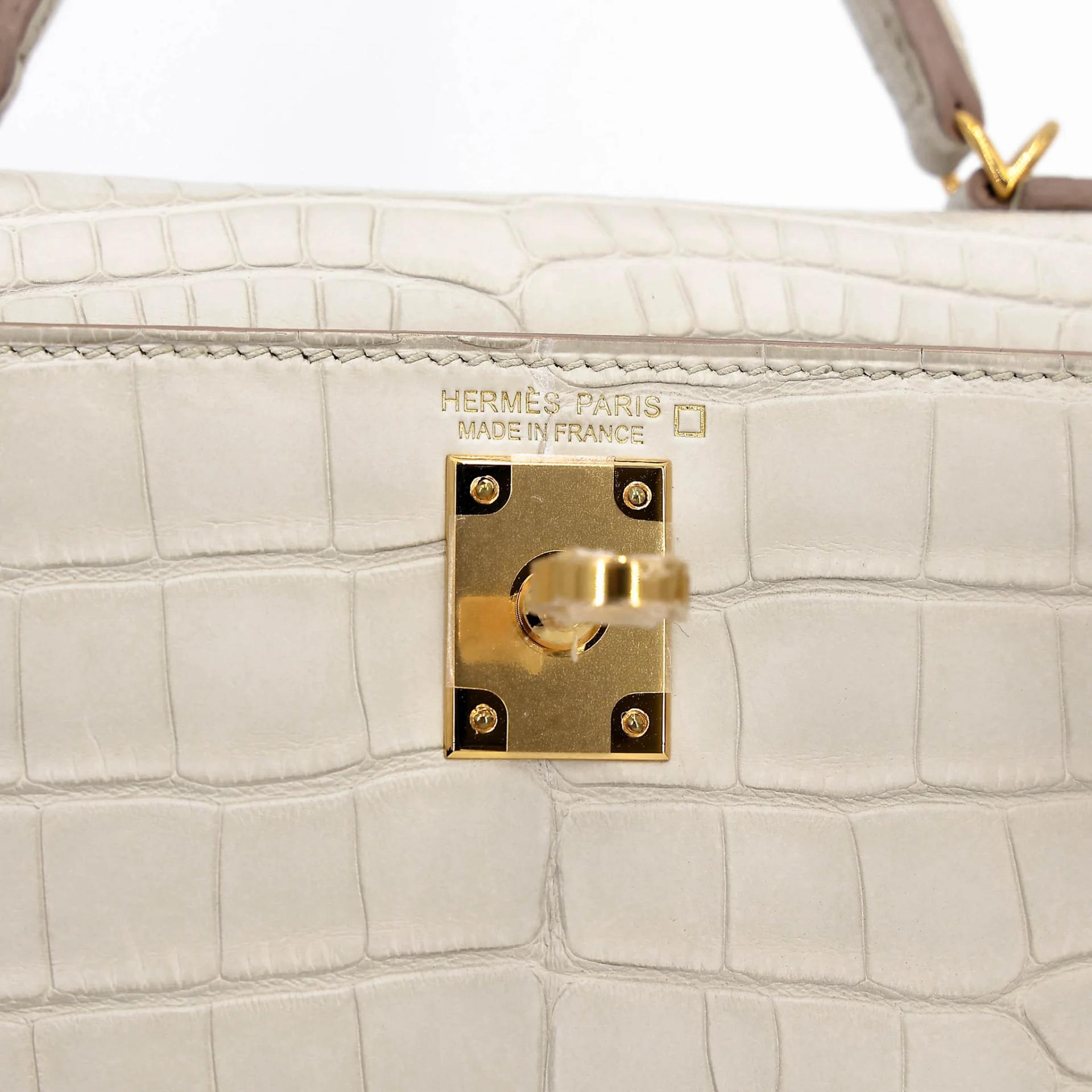 Unused ( Rank NS ) HERMÈS Mini Kelly II Beton (8L) Matte Alligator Gold hardware U (2022) - 13