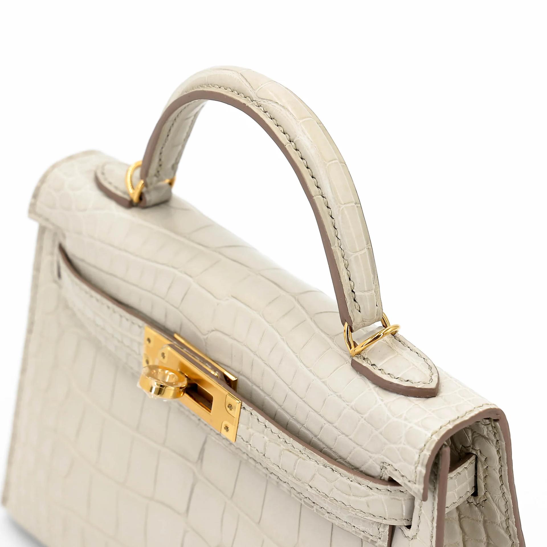 Unused ( Rank NS ) HERMÈS Mini Kelly II Beton (8L) Matte Alligator Gold hardware U (2022) - 3