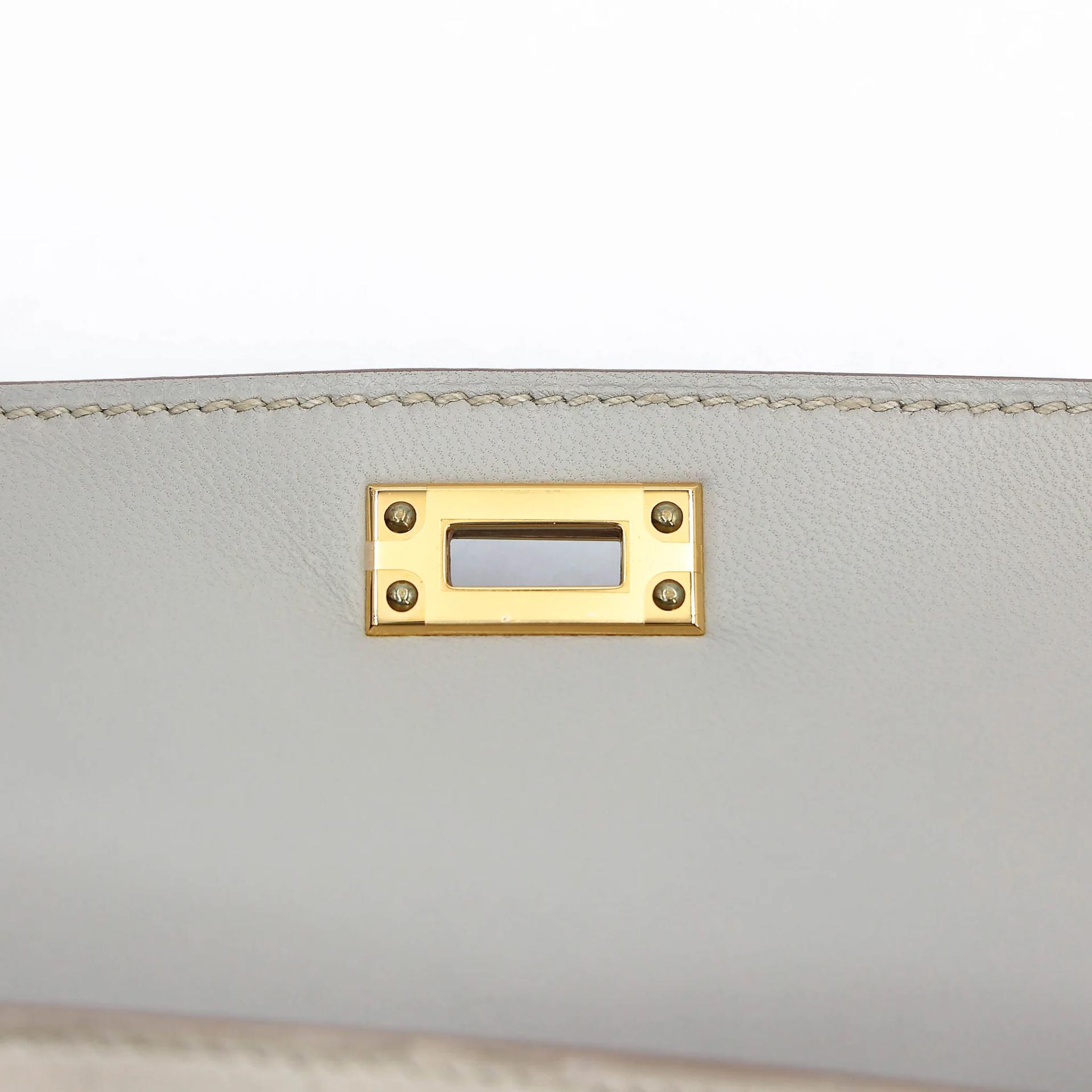 Unused ( Rank NS ) HERMÈS Mini Kelly II Beton (8L) Matte Alligator Gold hardware U (2022) - 11