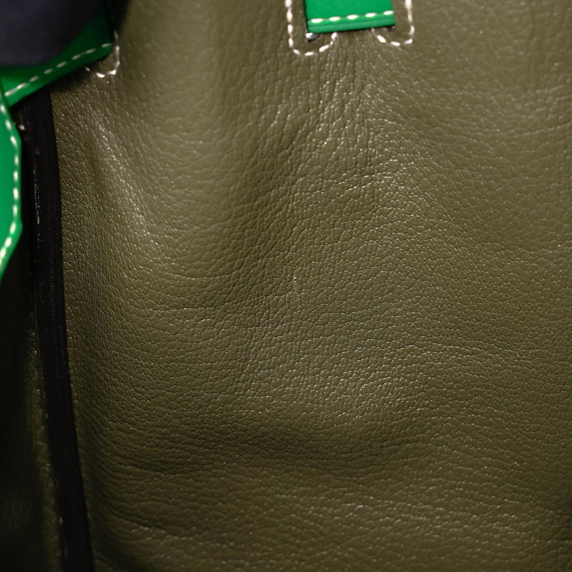 Very Good ( Rank A) HERMÈS Birkin 30 Vert Veronese (6H) Taupe (16) Bamboo (1K) Ostrich Clemence Swift Palladium hardware Square R (2014) - 28