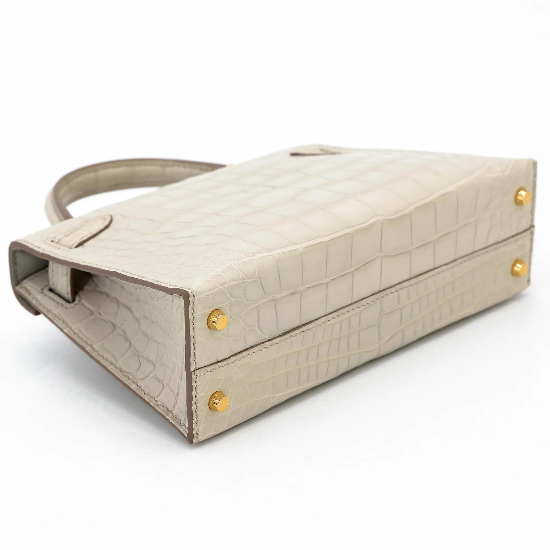 Unused ( Rank NS ) HERMÈS Mini Kelly II Beton (8L) Matte Alligator Gold hardware U (2022) - 7