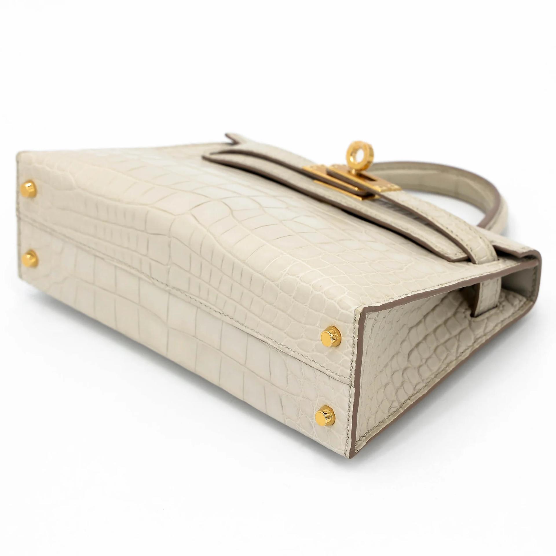 Unused ( Rank NS ) HERMÈS Mini Kelly II Beton (8L) Matte Alligator Gold hardware U (2022) - 4