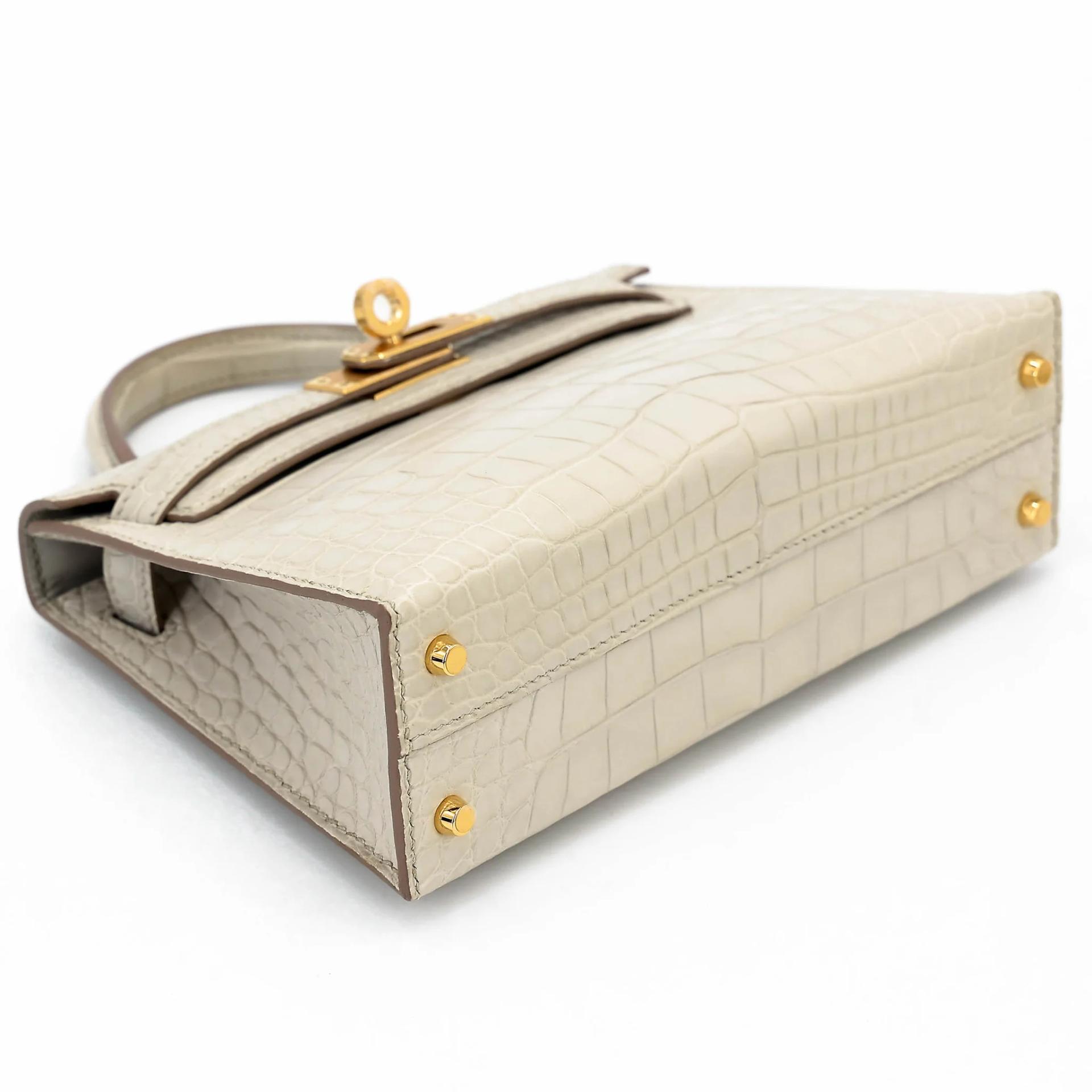 Unused ( Rank NS ) HERMÈS Mini Kelly II Beton (8L) Matte Alligator Gold hardware U (2022) - 5