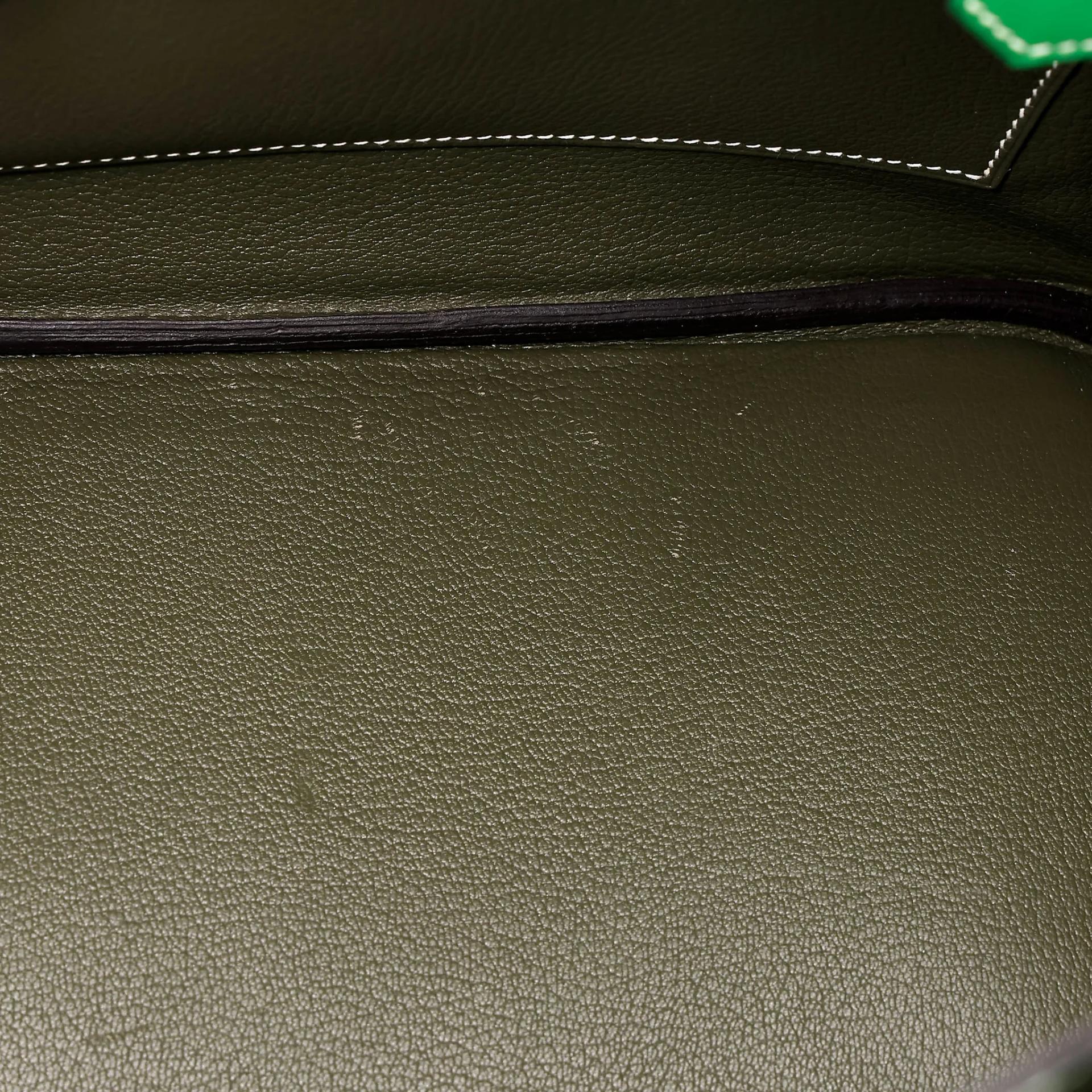 Very Good ( Rank A) HERMÈS Birkin 30 Vert Veronese (6H) Taupe (16) Bamboo (1K) Ostrich Clemence Swift Palladium hardware Square R (2014) - 33