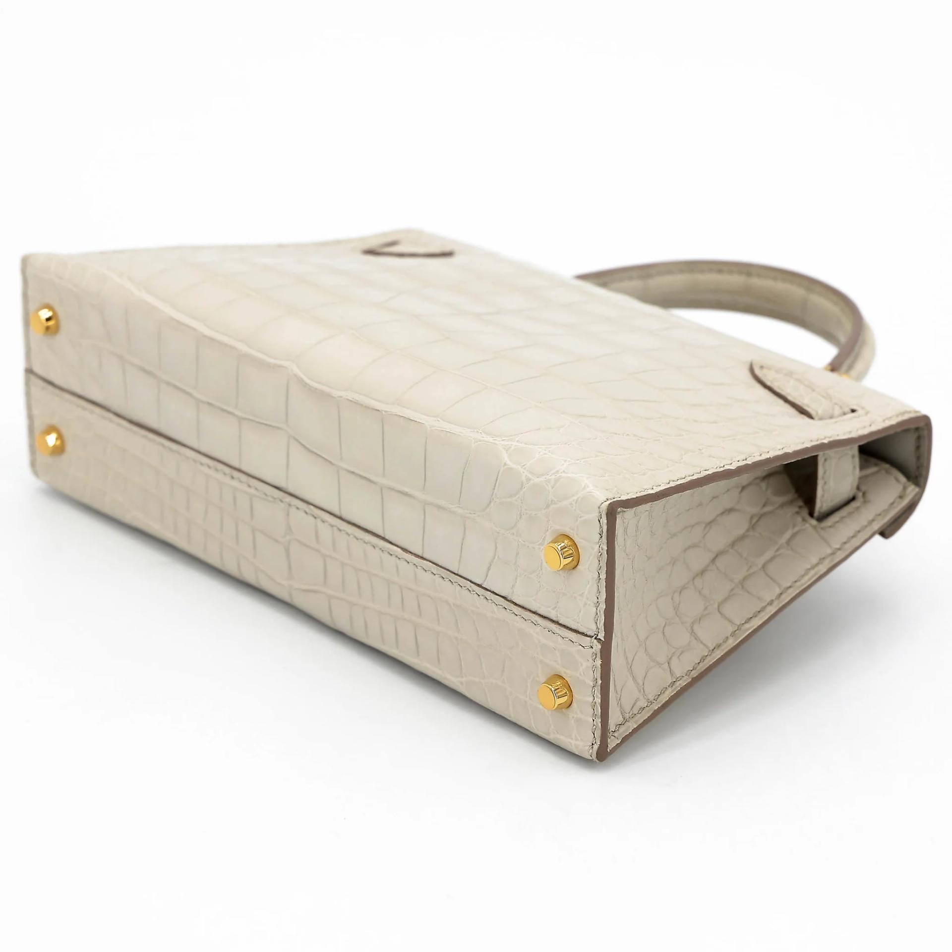 Unused ( Rank NS ) HERMÈS Mini Kelly II Beton (8L) Matte Alligator Gold hardware U (2022) - 6