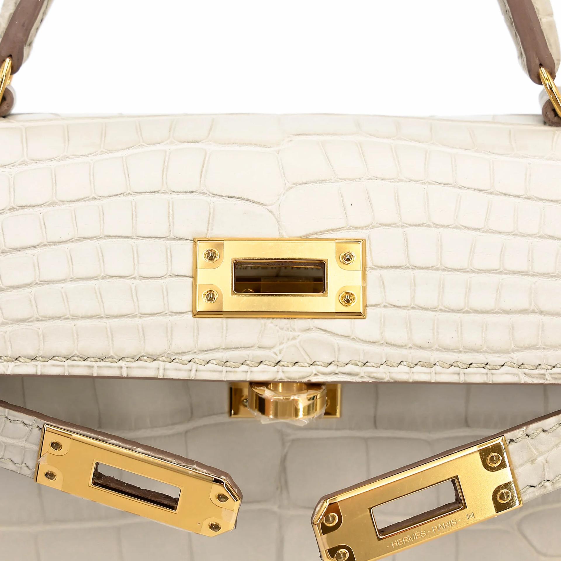Unused ( Rank NS ) HERMÈS Mini Kelly II Beton (8L) Matte Alligator Gold hardware U (2022) - 10