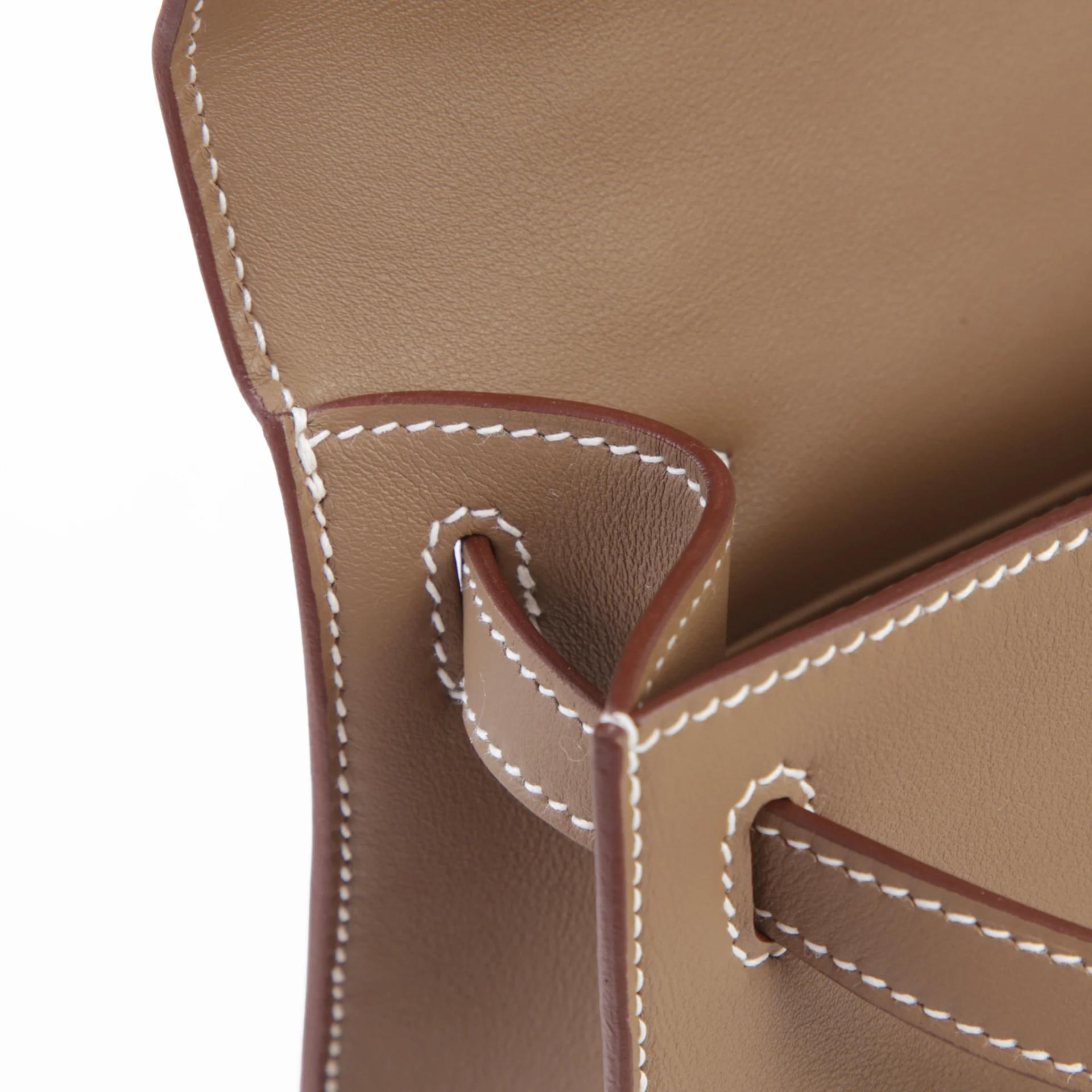Brand New ( Rank N ) HERMÈS Kelly Pochette Etoupe (18) Swift Palladium hardware G (2026) - 13