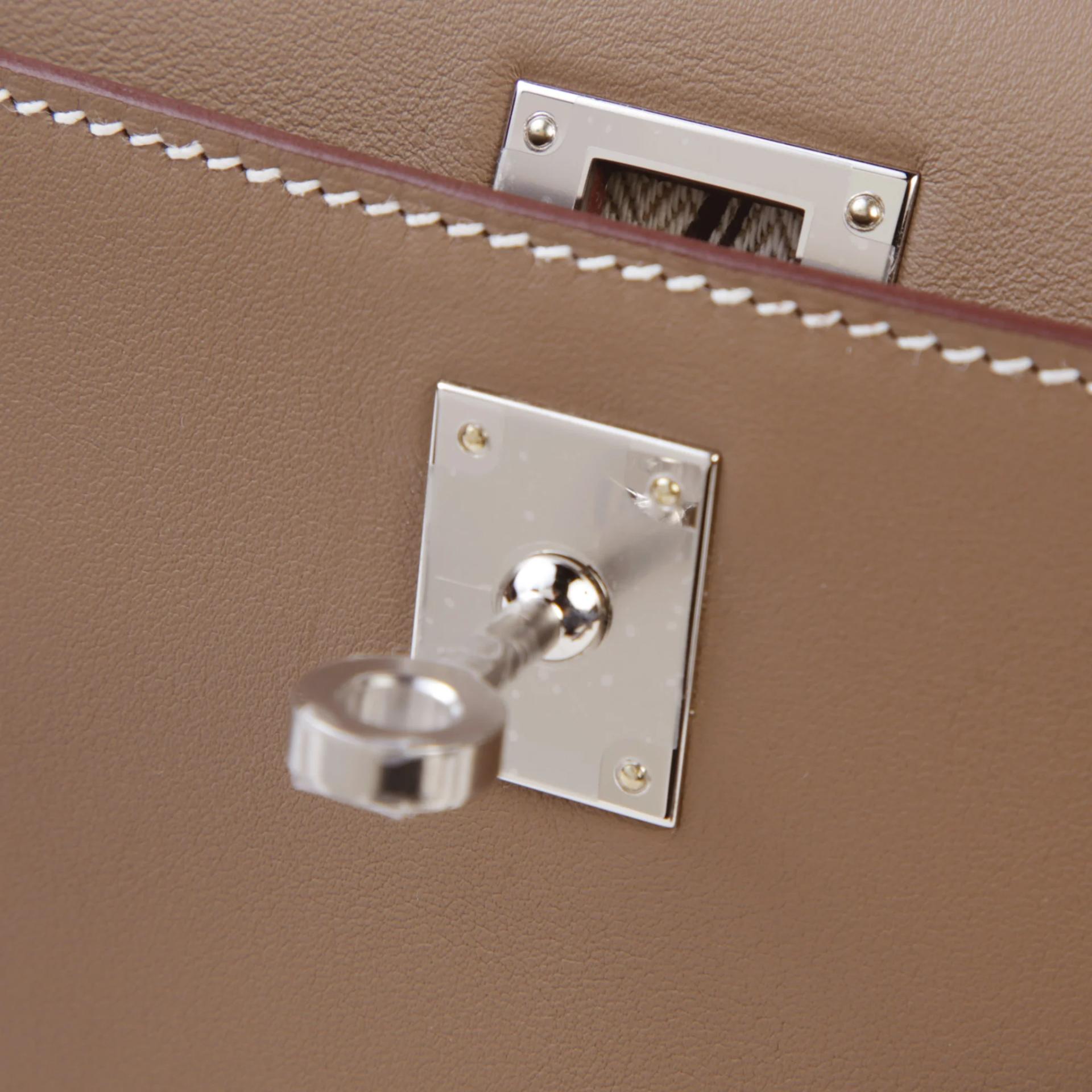 Brand New ( Rank N ) HERMÈS Kelly Pochette Etoupe (18) Swift Palladium hardware G (2026) - 9
