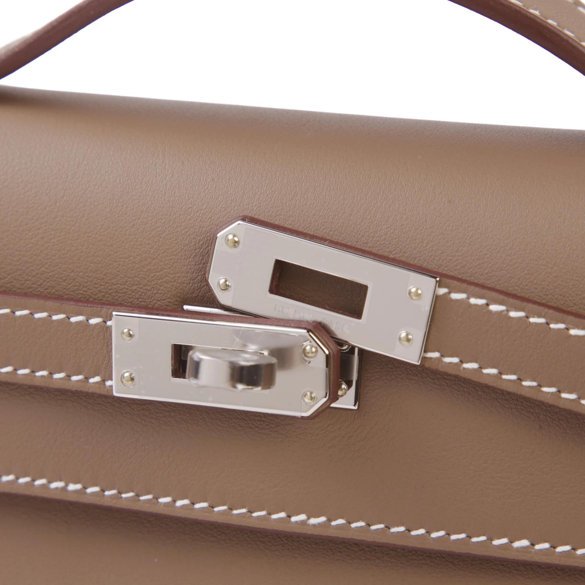 Brand New ( Rank N ) HERMÈS Kelly Pochette Etoupe (18) Swift Palladium hardware G (2026) - 8
