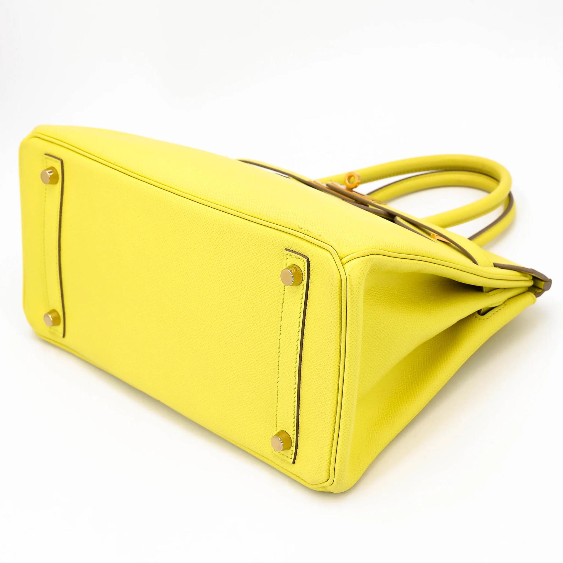 Very Good ( Rank A) HERMÈS Birkin 30 Lime (9R) Epsom Gold hardware Square Q (2013) - 9