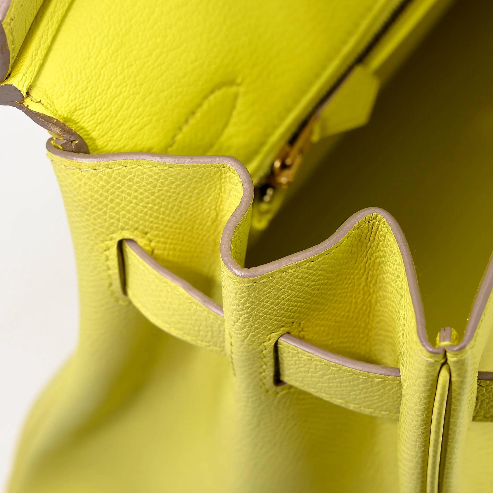 Very Good ( Rank A) HERMÈS Birkin 30 Lime (9R) Epsom Gold hardware Square Q (2013) - 28