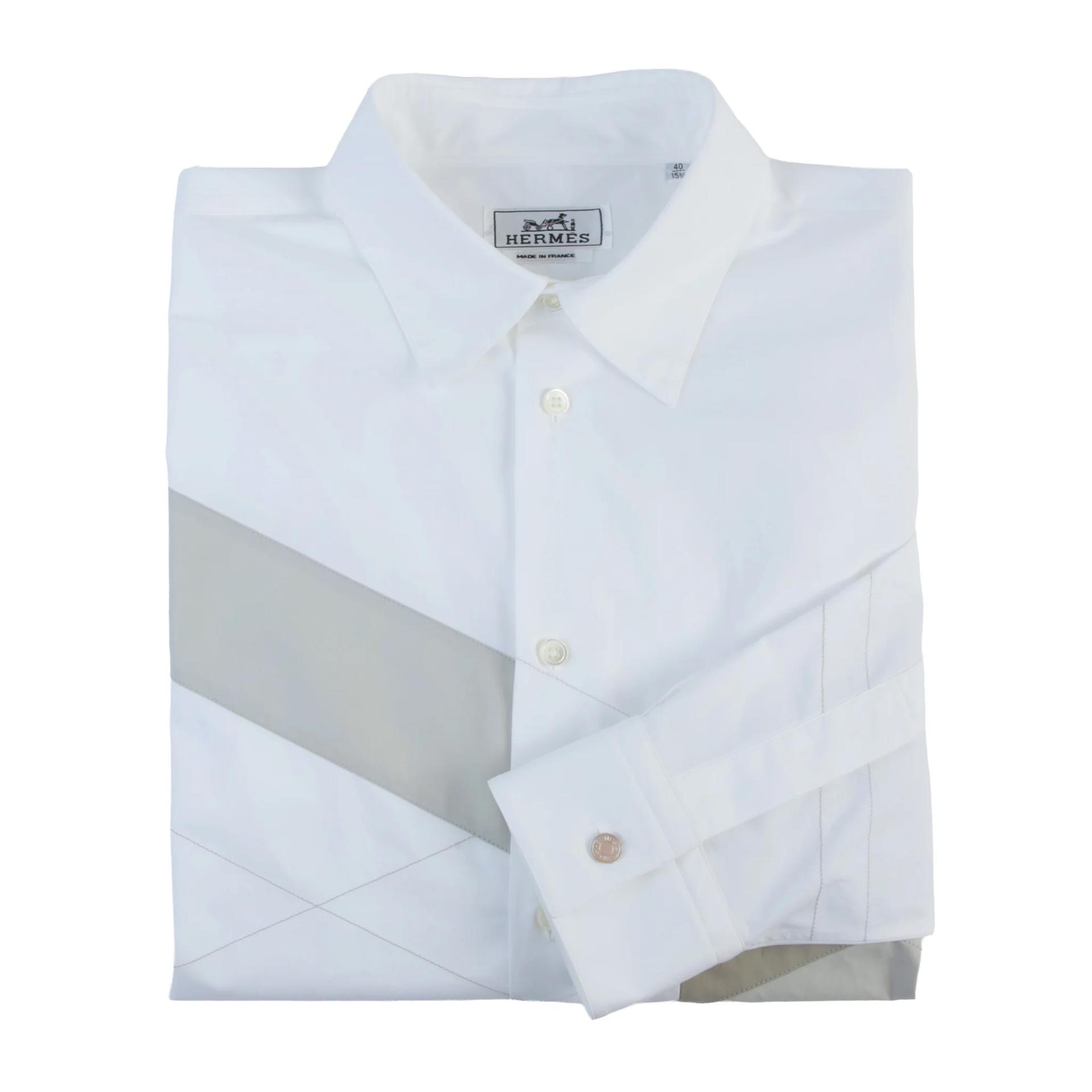 Brand New ( Rank N ) HERMÈS Jockey Boxy fit shirt White Gray Cotton - 1