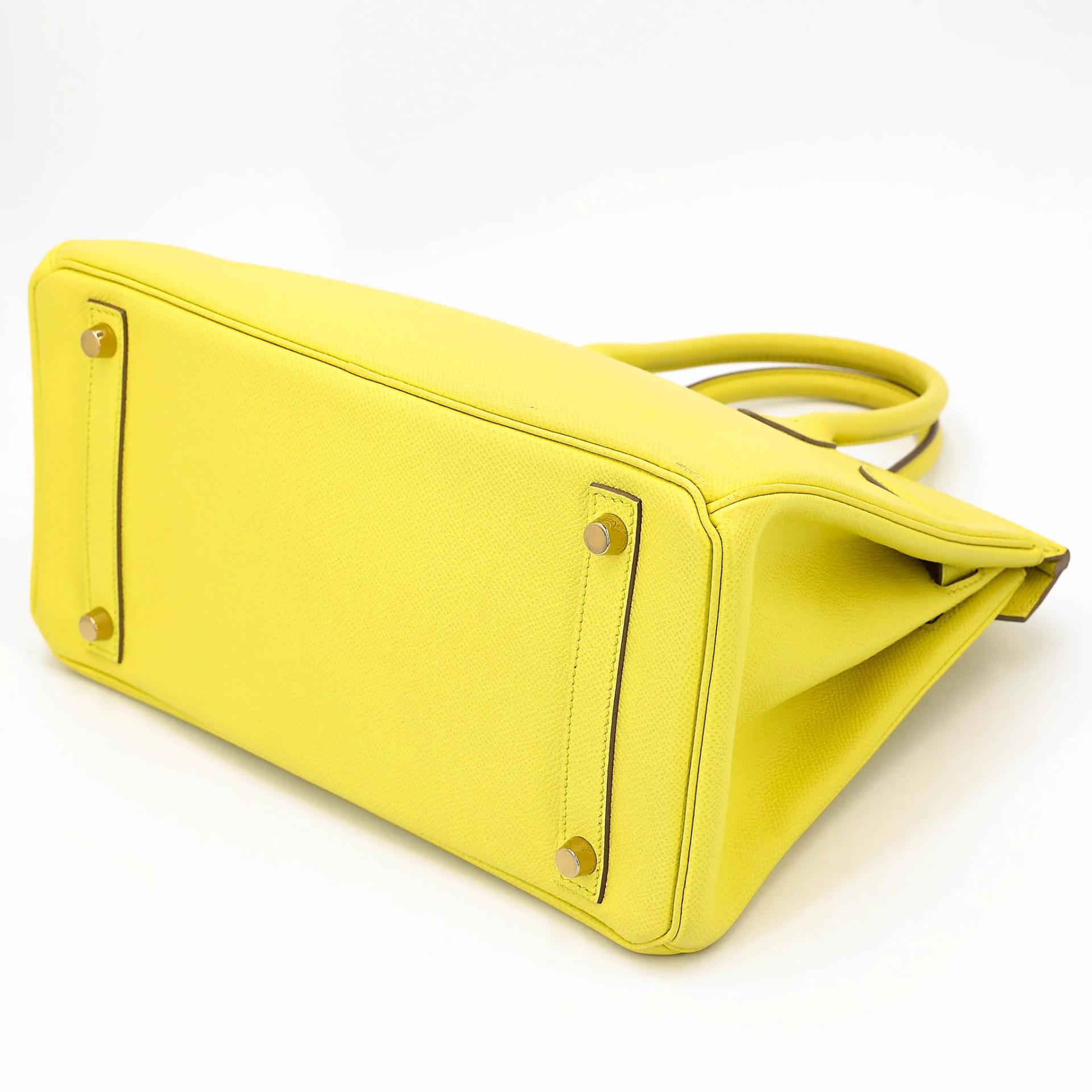 Very Good ( Rank A) HERMÈS Birkin 30 Lime (9R) Epsom Gold hardware Square Q (2013) - 11