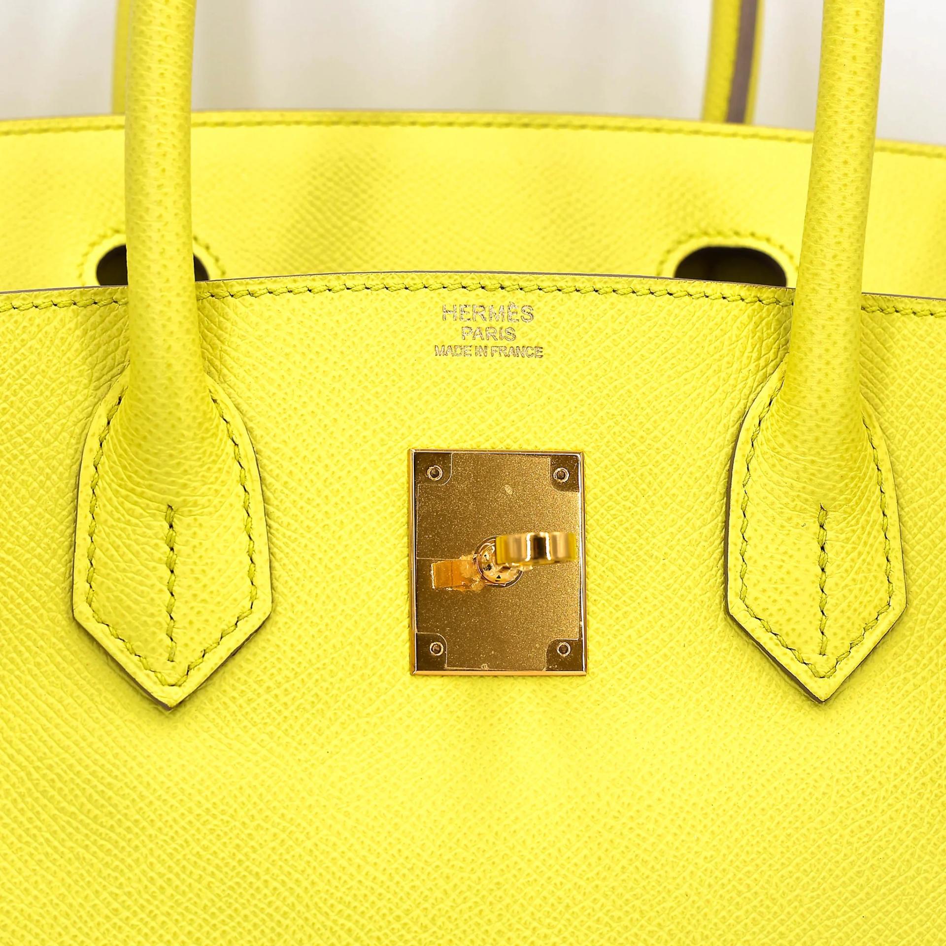 Very Good ( Rank A) HERMÈS Birkin 30 Lime (9R) Epsom Gold hardware Square Q (2013) - 25