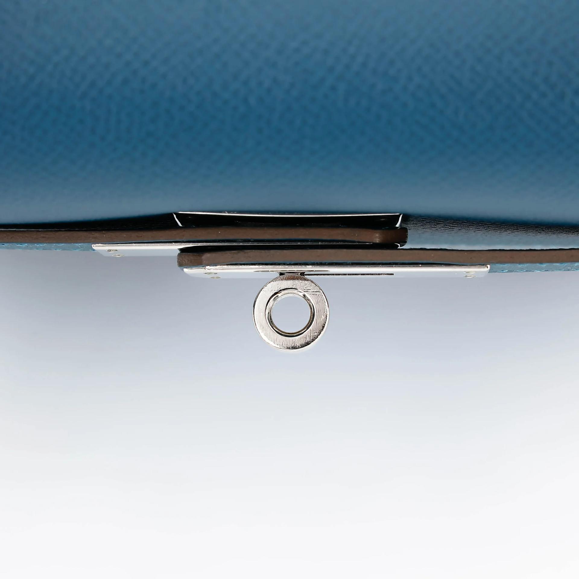 Very Good ( Rank A) HERMÈS Limited Edition Kelly 35 Flag White (01) Bleu Thalassa (7A) Epsom Palladium hardware Square R (2014) - 16
