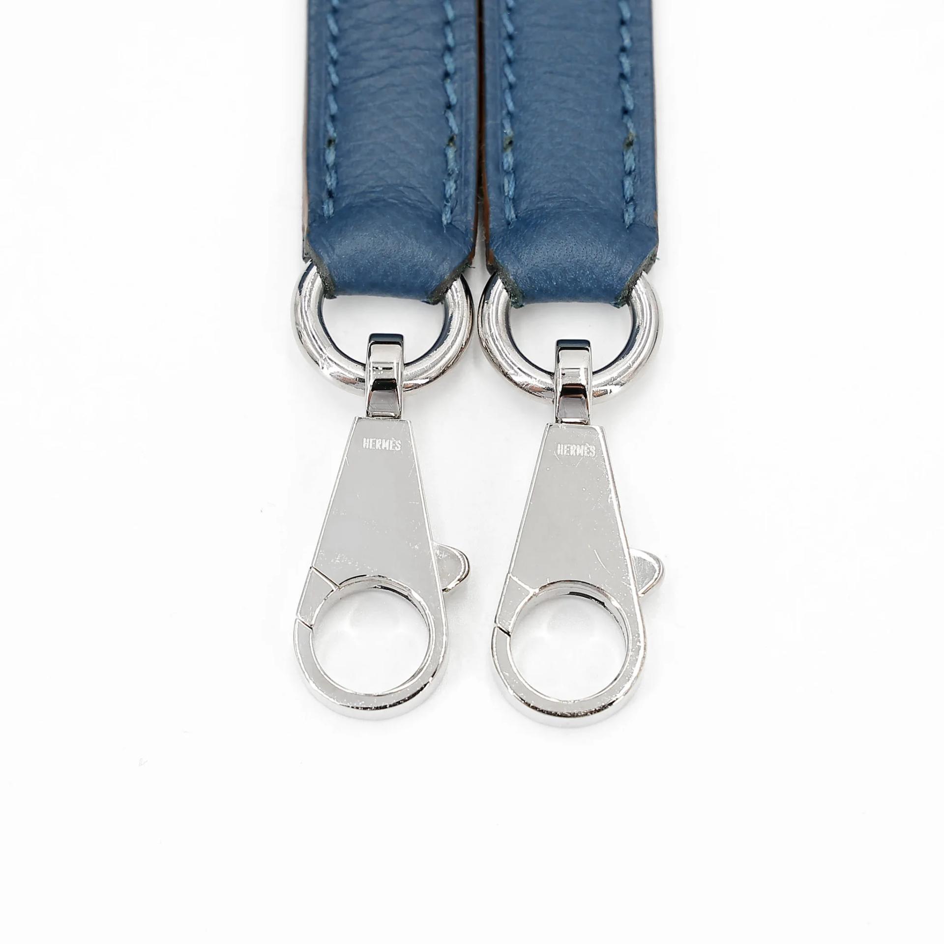Very Good ( Rank A) HERMÈS Limited Edition Kelly 35 Flag White (01) Bleu Thalassa (7A) Epsom Palladium hardware Square R (2014) - 27