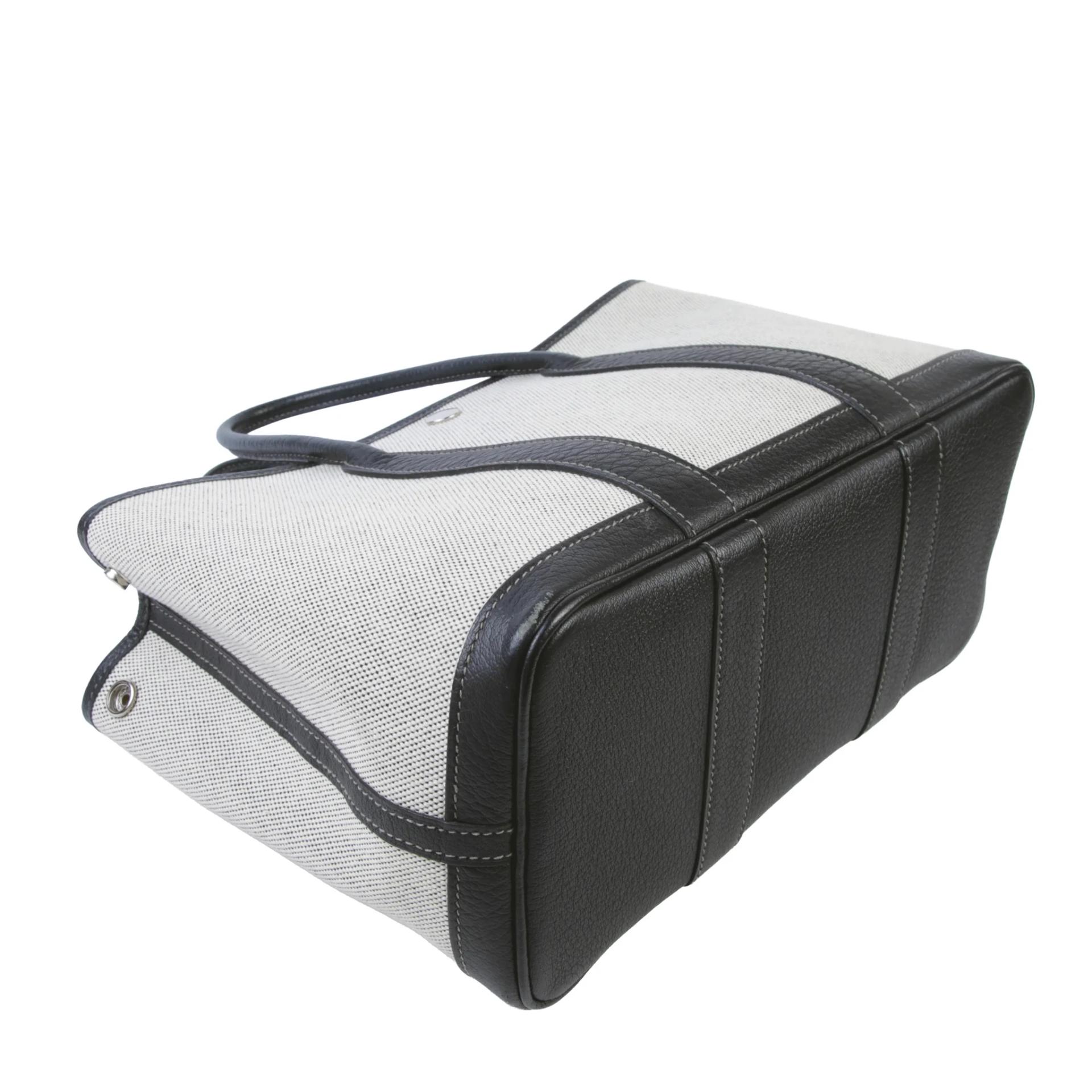 Good ( Rank AB) HERMÈS Garden Party TPM Noir (89) Ecru Negonda Canvas Palladium hardware Square R (2014) - 4