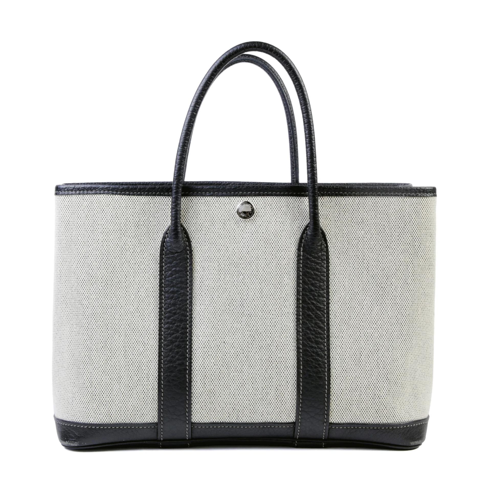 Good ( Rank AB) HERMÈS Garden Party TPM Noir (89) Ecru Negonda Canvas Palladium hardware Square R (2014) - 1