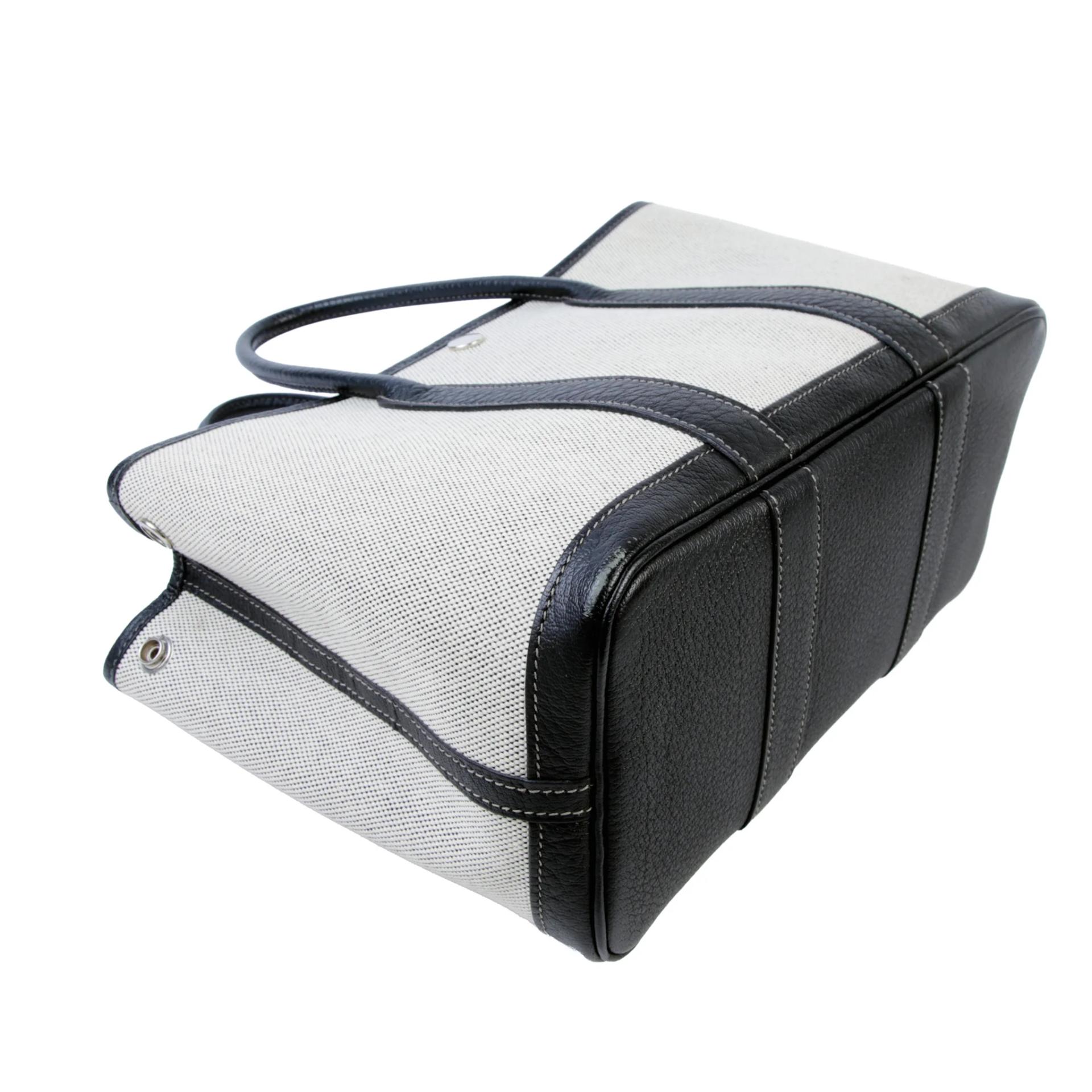 Good ( Rank AB) HERMÈS Garden Party TPM Noir (89) Ecru Negonda Canvas Palladium hardware Square R (2014) - 6
