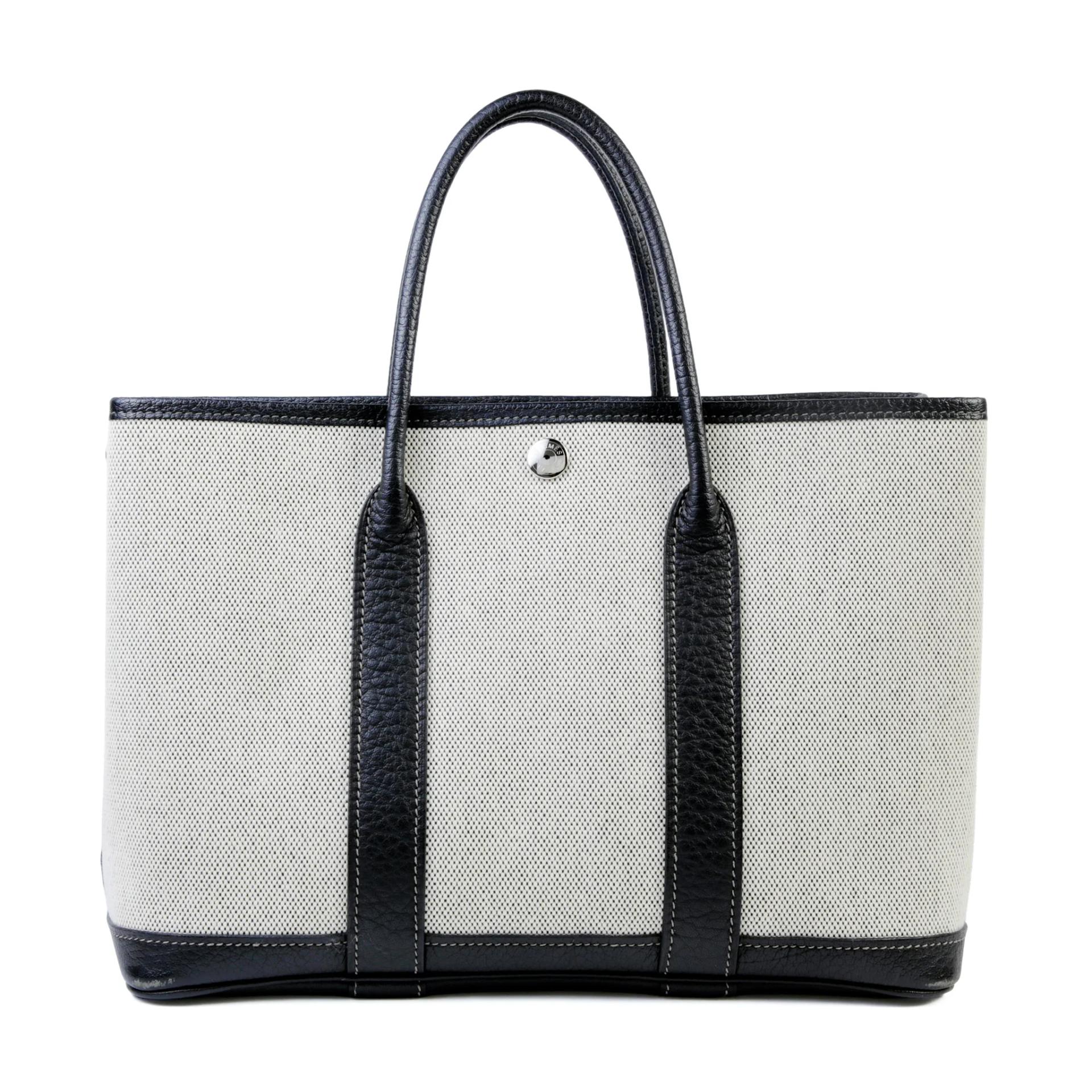 Good ( Rank AB) HERMÈS Garden Party TPM Noir (89) Ecru Negonda Canvas Palladium hardware Square R (2014) - 2