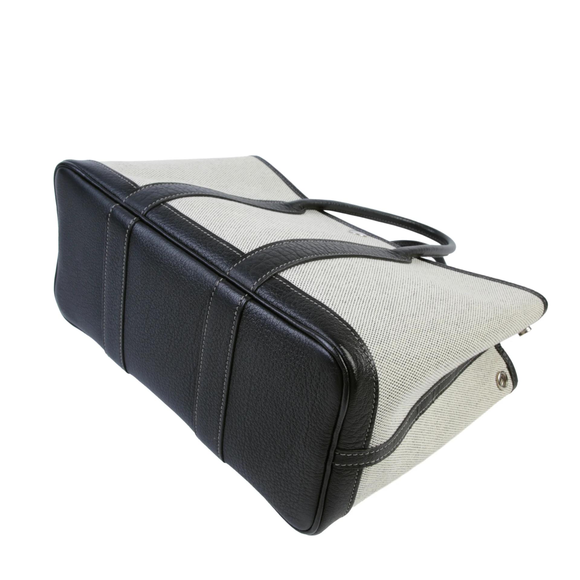 Good ( Rank AB) HERMÈS Garden Party TPM Noir (89) Ecru Negonda Canvas Palladium hardware Square R (2014) - 5