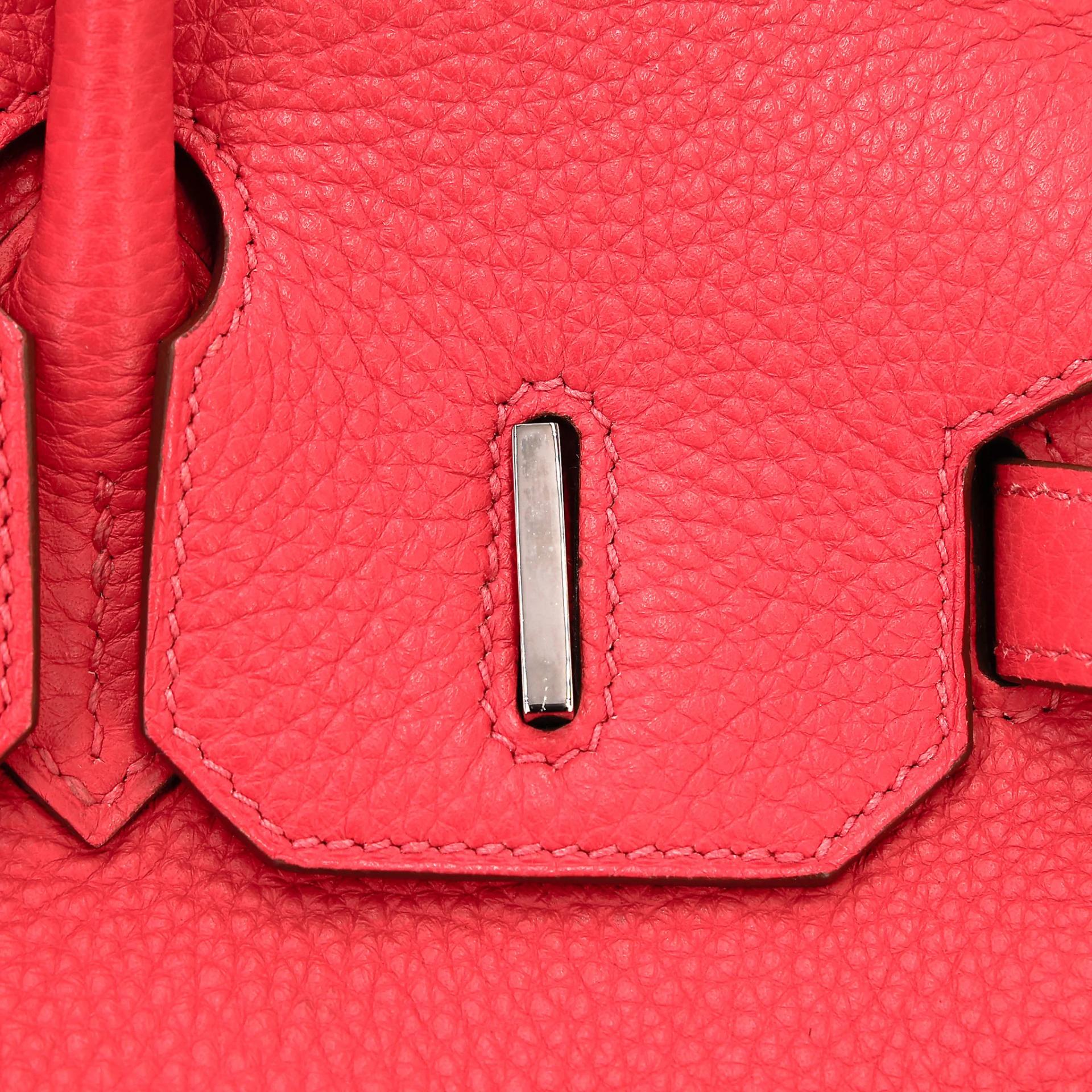 Very Good ( Rank A) HERMÈS Birkin 30 Rose Jaipur (T5) Clemence Palladium hardware Square H (2004) - 15