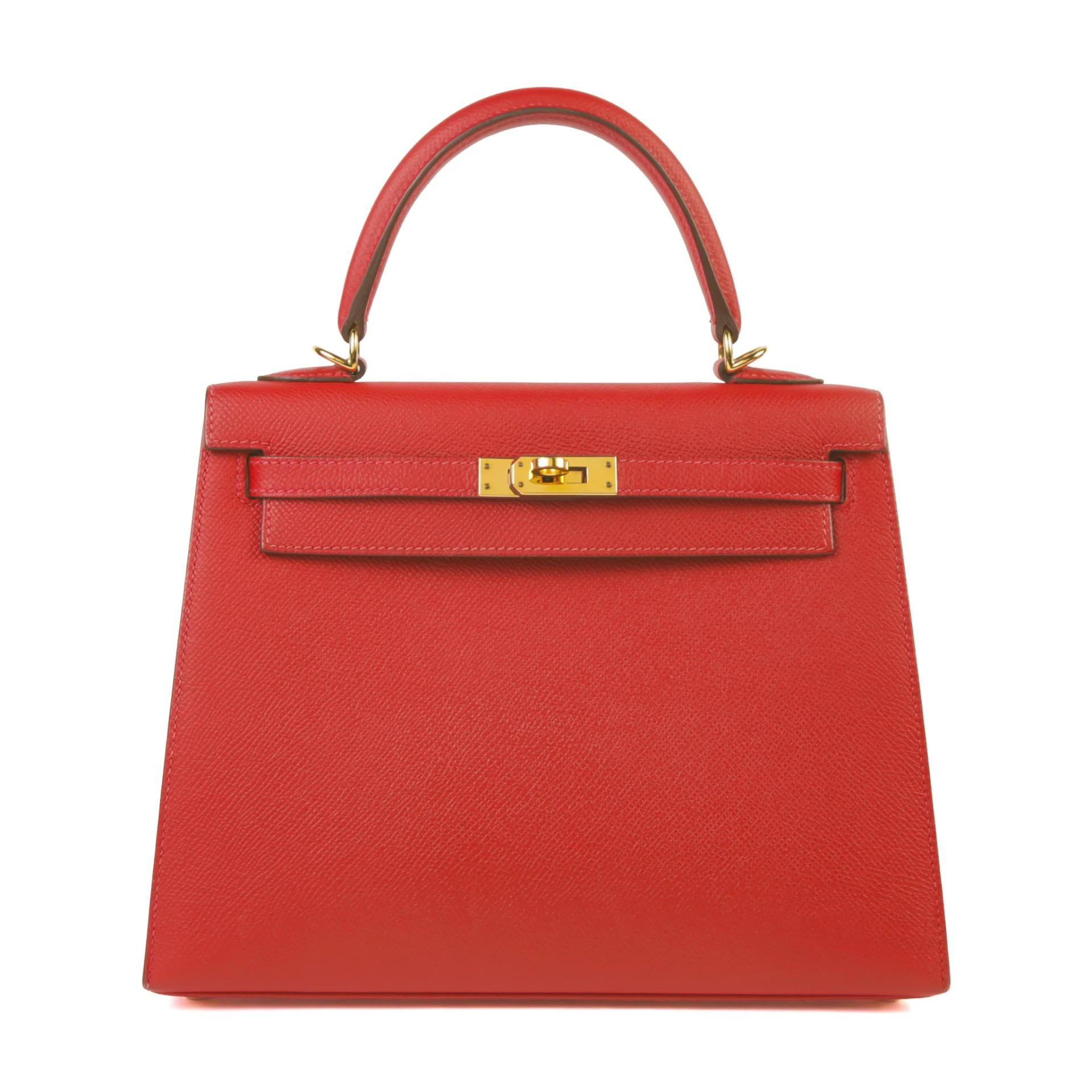 Very Good ( Rank A) HERMÈS Kelly 25 Sellier Rouge Casaque (Q5) Epsom Gold hardware X (2016) - 1