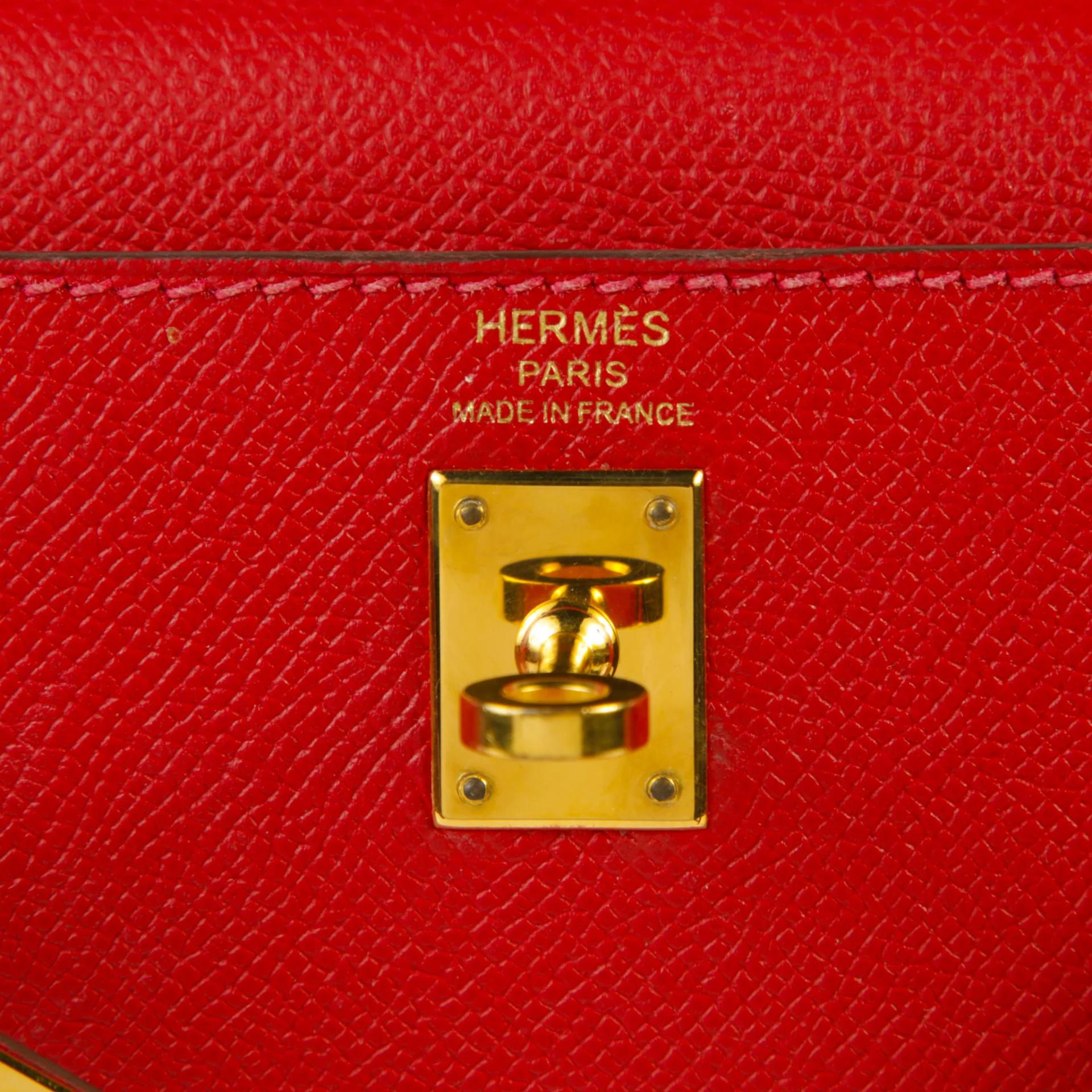 Very Good ( Rank A) HERMÈS Kelly 25 Sellier Rouge Casaque (Q5) Epsom Gold hardware X (2016) - 9