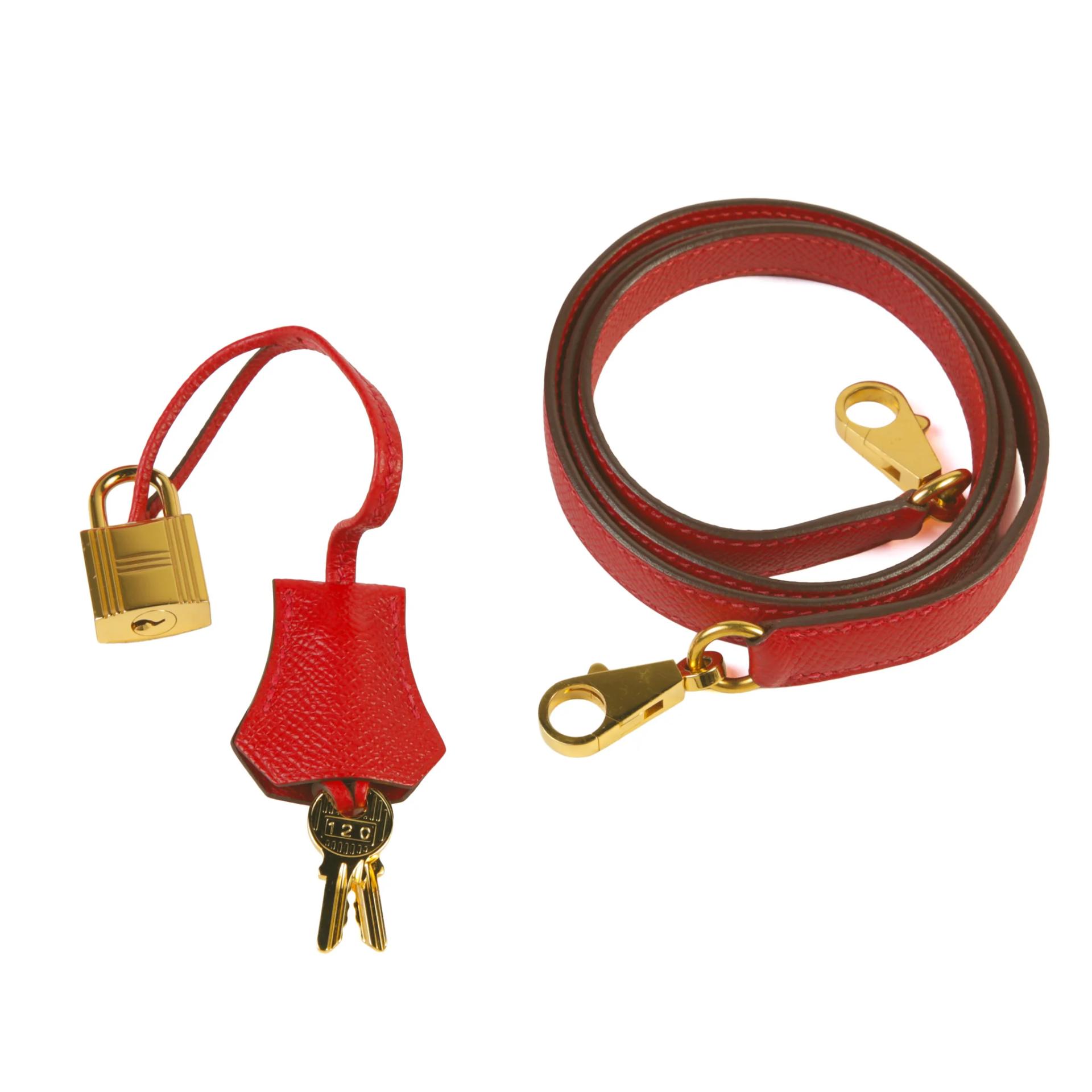 Very Good ( Rank A) HERMÈS Kelly 25 Sellier Rouge Casaque (Q5) Epsom Gold hardware X (2016) - 14