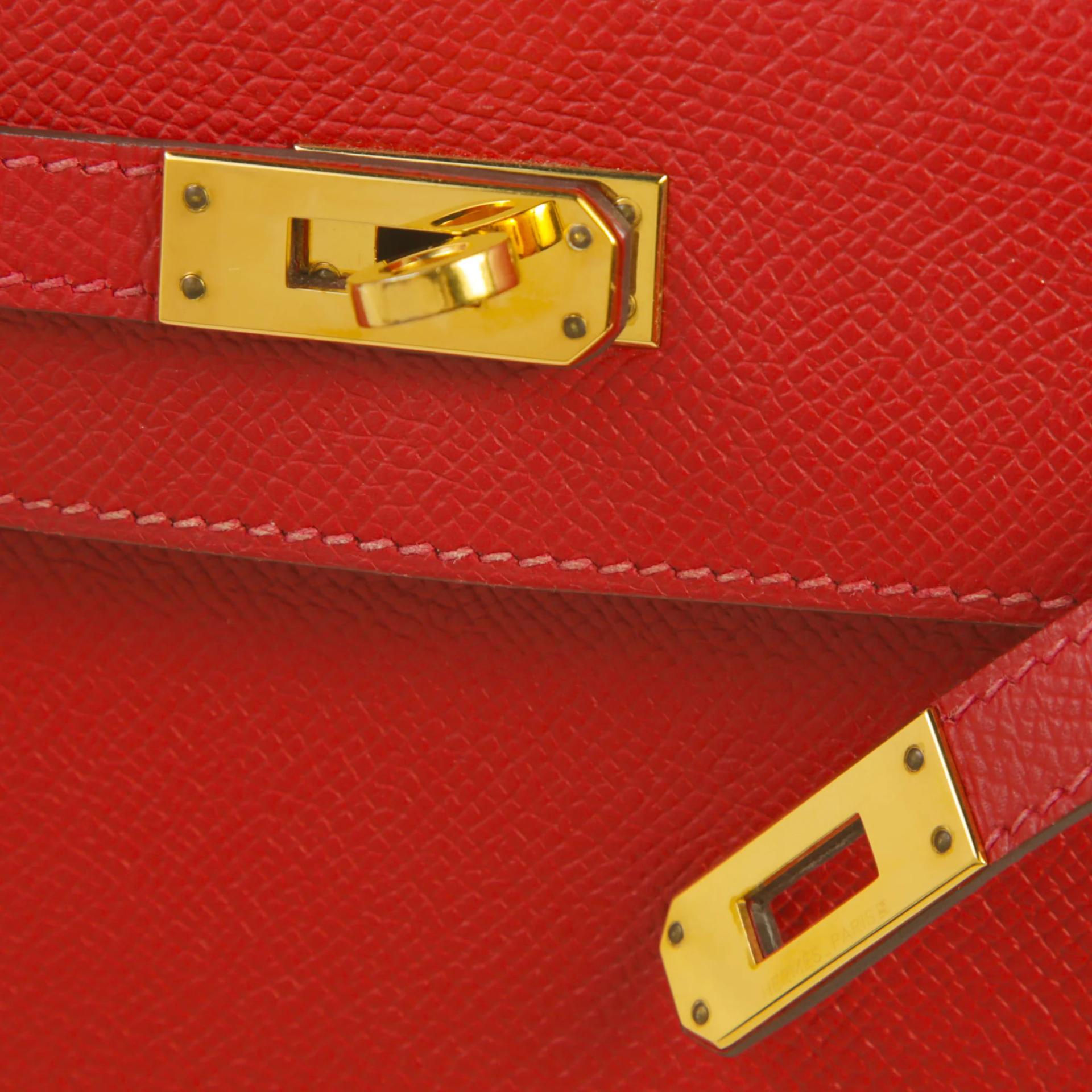 Very Good ( Rank A) HERMÈS Kelly 25 Sellier Rouge Casaque (Q5) Epsom Gold hardware X (2016) - 8