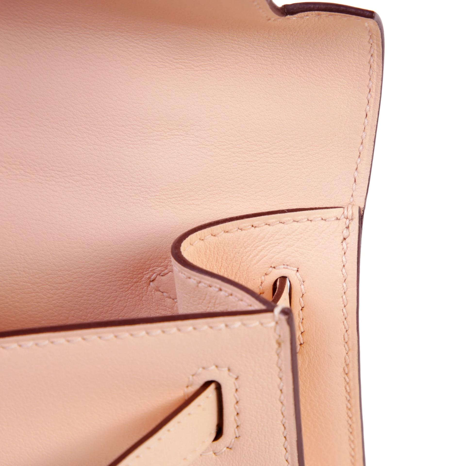 Very Good ( Rank A) HERMÈS Kelly Pochette Rose Eglantine (P1) Swift Palladium hardware X (2016) - 12