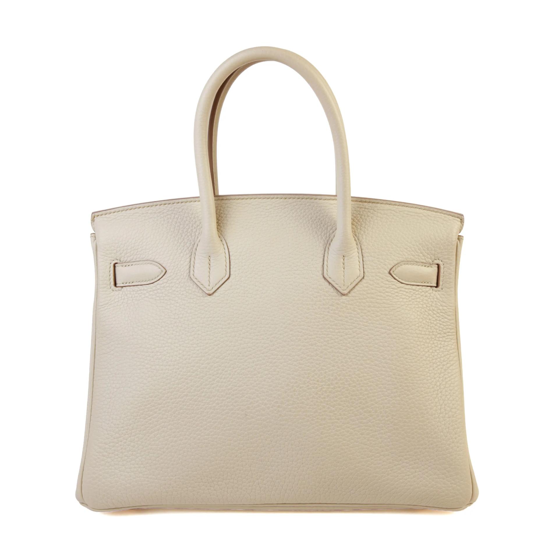 Very Good ( Rank A) HERMÈS Birkin 30 Beton (8L) Clemence Rose Gold hardware D (2019) - 2
