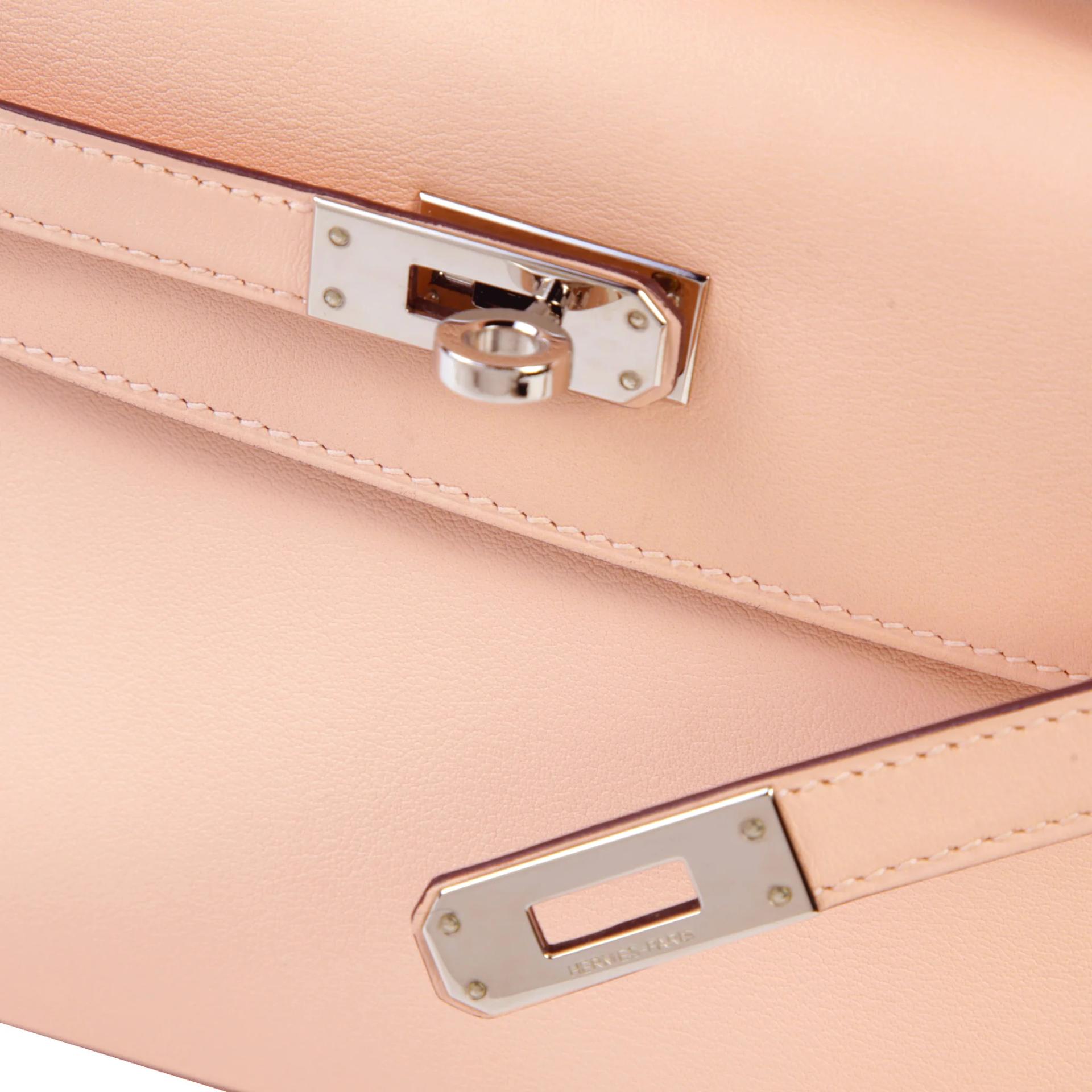 Very Good ( Rank A) HERMÈS Kelly Pochette Rose Eglantine (P1) Swift Palladium hardware X (2016) - 8