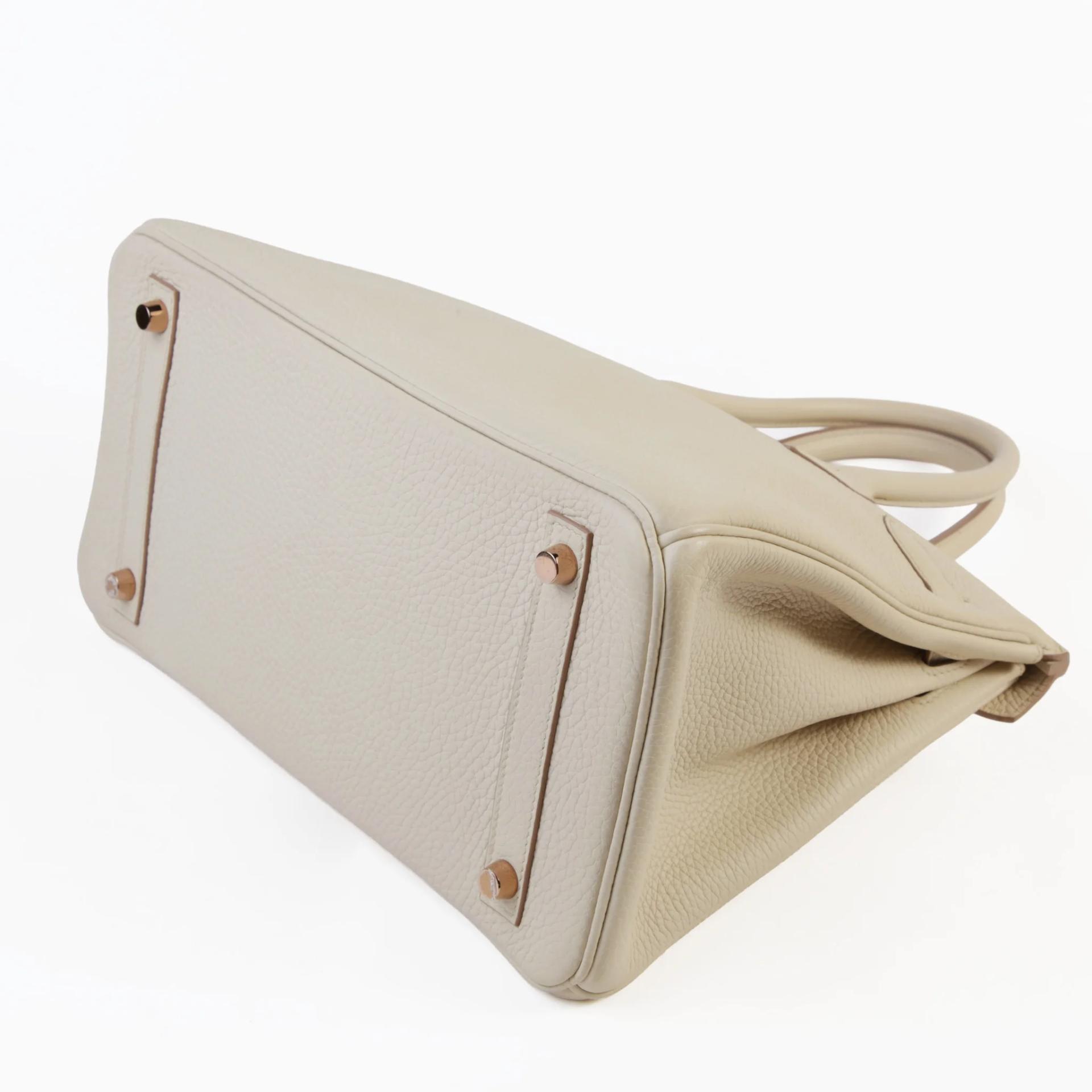 Very Good ( Rank A) HERMÈS Birkin 30 Beton (8L) Clemence Rose Gold hardware D (2019) - 7