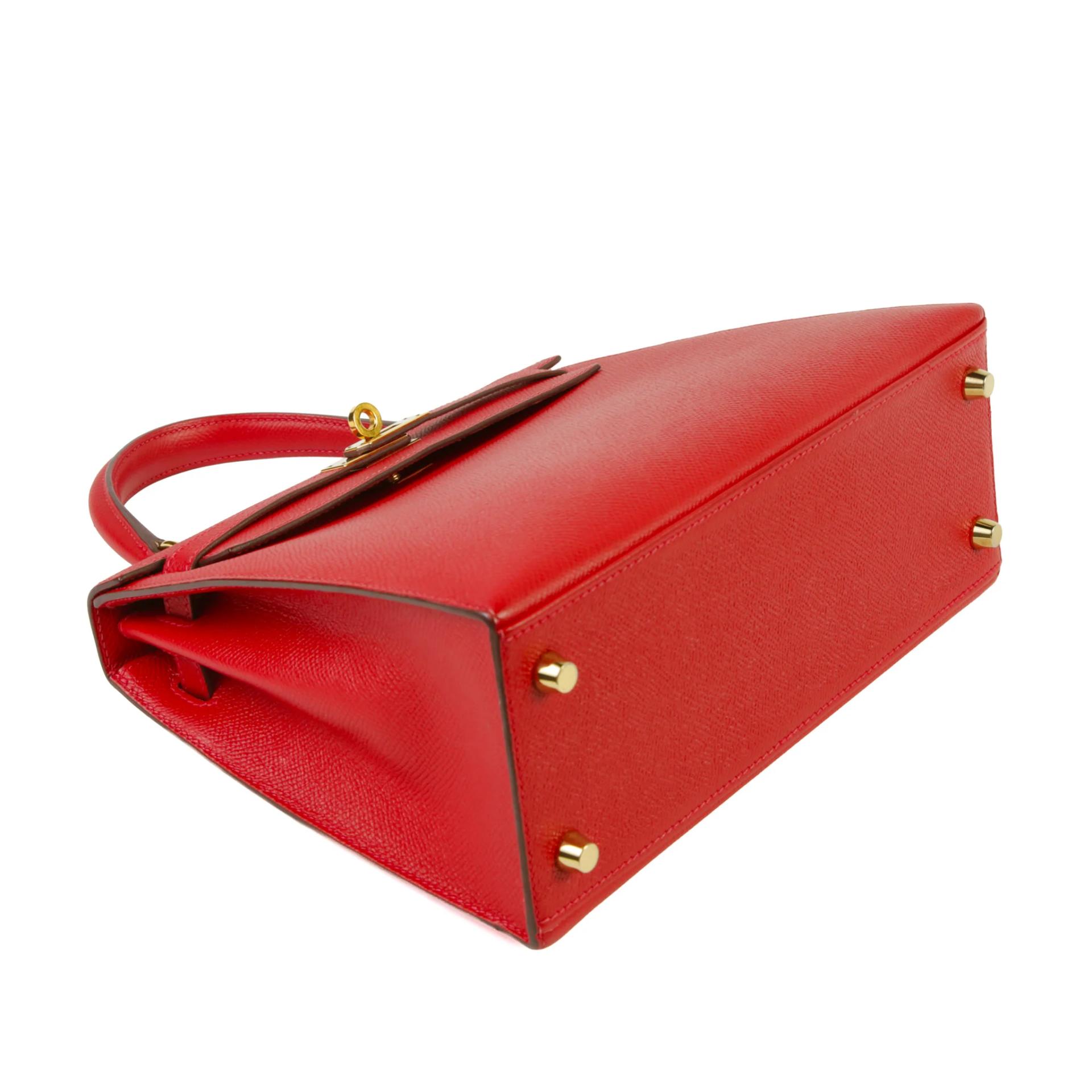 Very Good ( Rank A) HERMÈS Kelly 25 Sellier Rouge Casaque (Q5) Epsom Gold hardware X (2016) - 4
