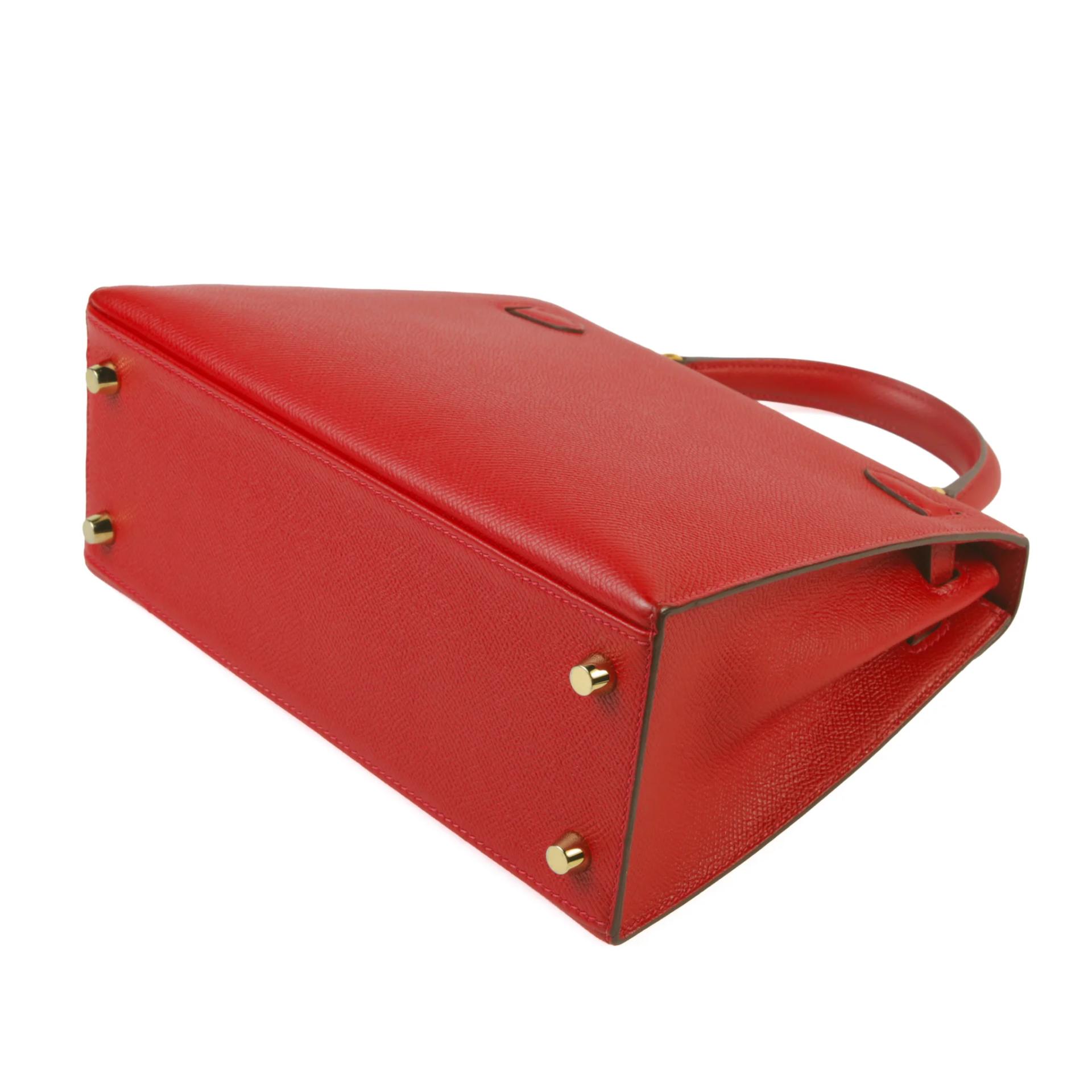 Very Good ( Rank A) HERMÈS Kelly 25 Sellier Rouge Casaque (Q5) Epsom Gold hardware X (2016) - 7