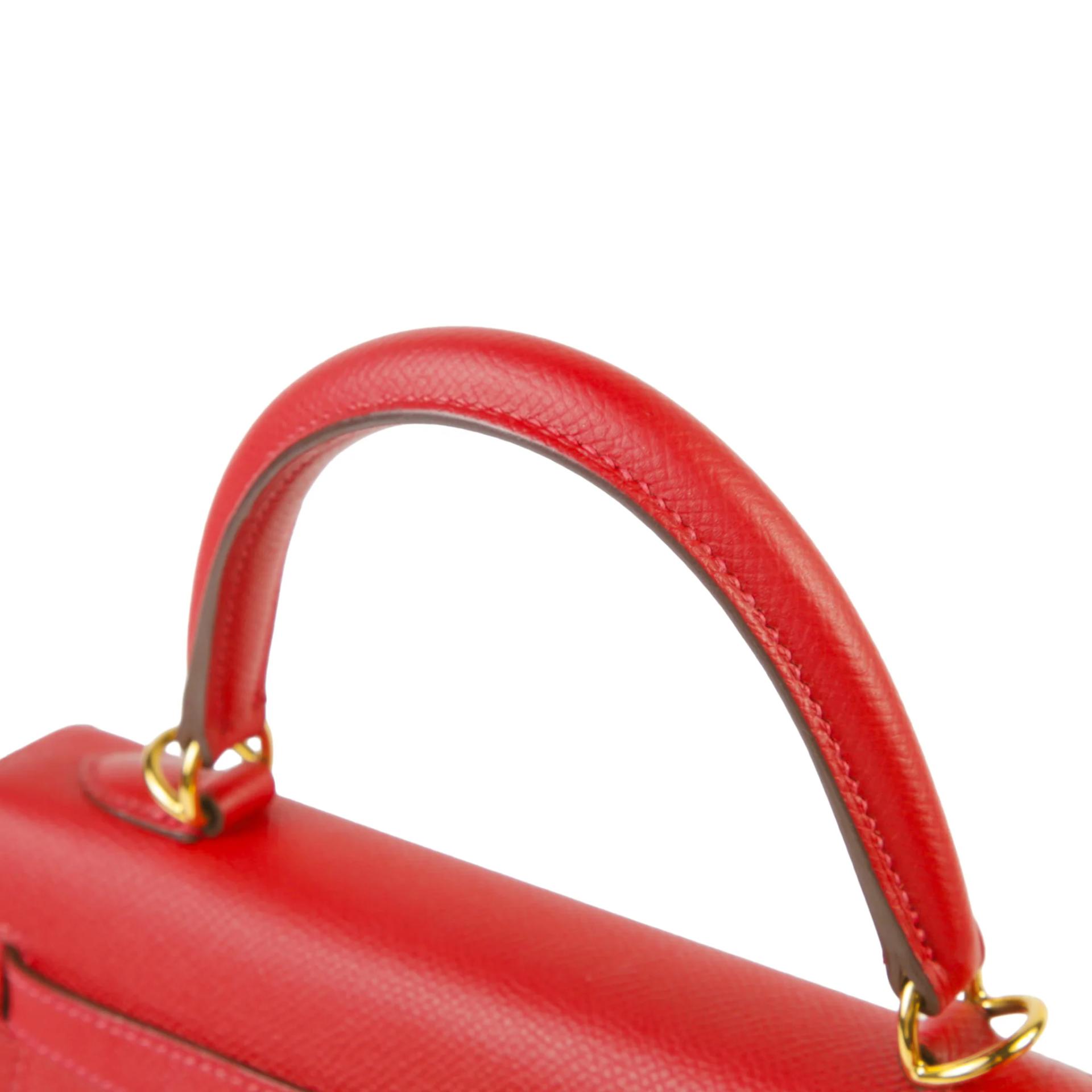 Very Good ( Rank A) HERMÈS Kelly 25 Sellier Rouge Casaque (Q5) Epsom Gold hardware X (2016) - 3