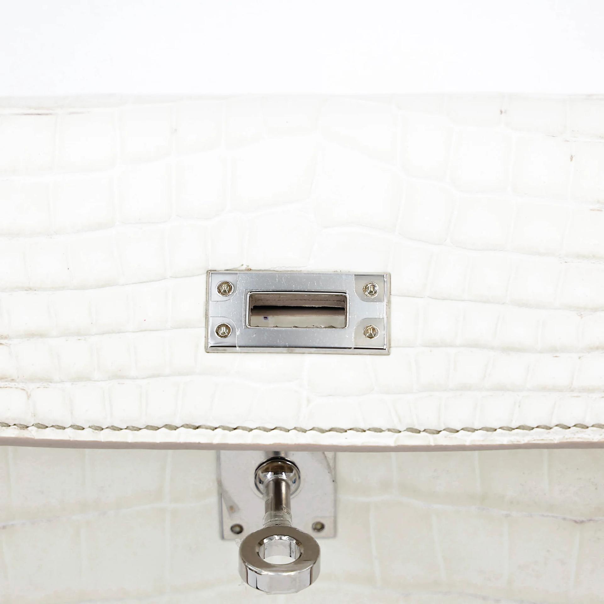 Unused ( Rank NS ) HERMÈS Limited Edition Kelly 25 Himalaya Matte Niloticus Crocodile Palladium hardware Y (2020) - 10