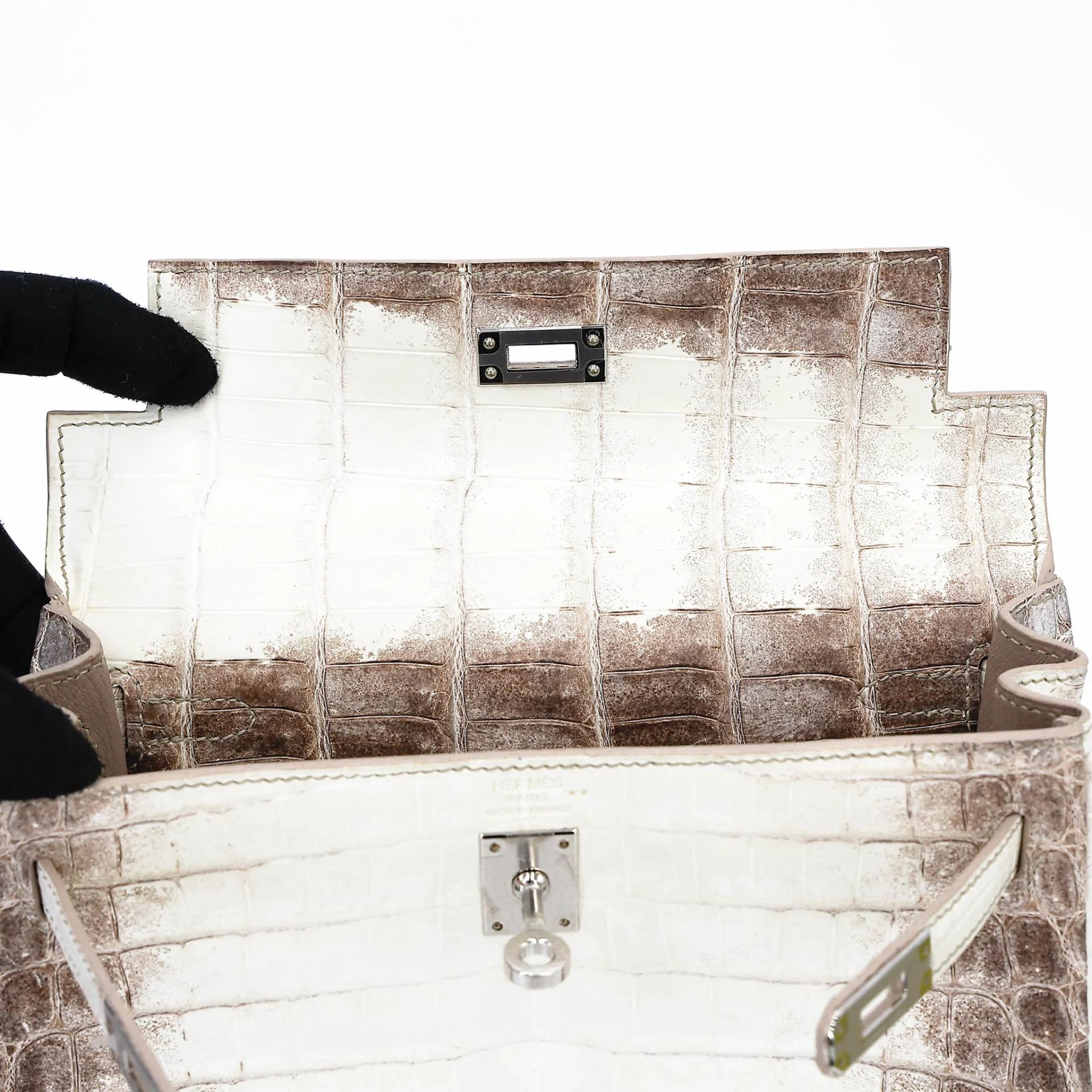 Unused ( Rank NS ) HERMÈS Limited Edition Kelly 25 Himalaya Matte Niloticus Crocodile Palladium hardware Y (2020) - 12
