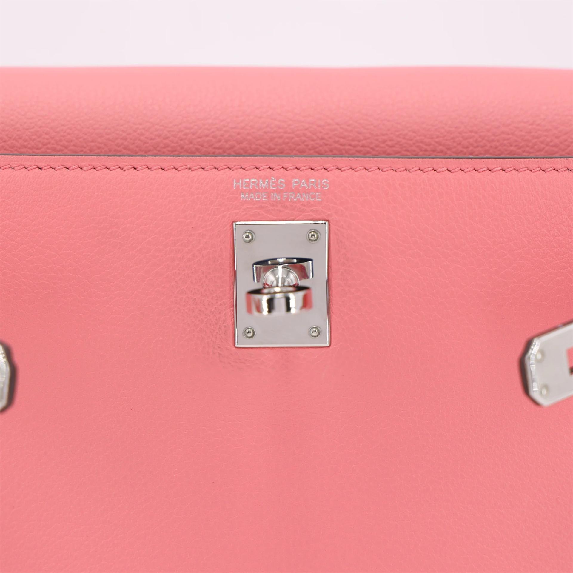 Excellent ( Rank SA ) HERMÈS Kelly Danse Verso Rose d’Ete (K4) Vert Titien (1T) Evercolor Palladium hardware B (2023) - 9