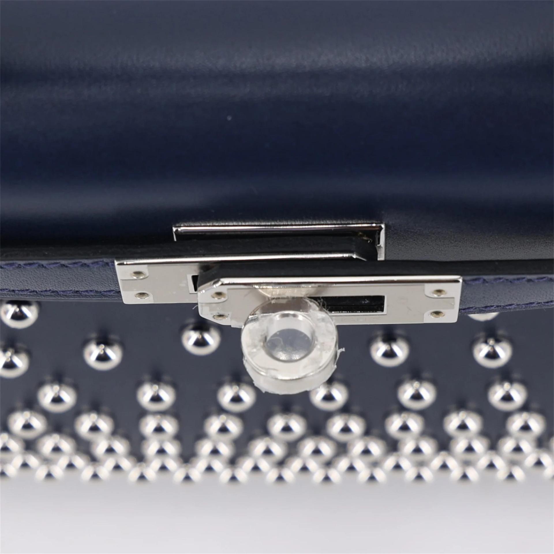 Brand New ( Rank N ) HERMÈS Limited Edition Mini Kelly II Cloute Studded Bleu Abysse (7K) Box-calf Palladium hardware K (2025) - 9