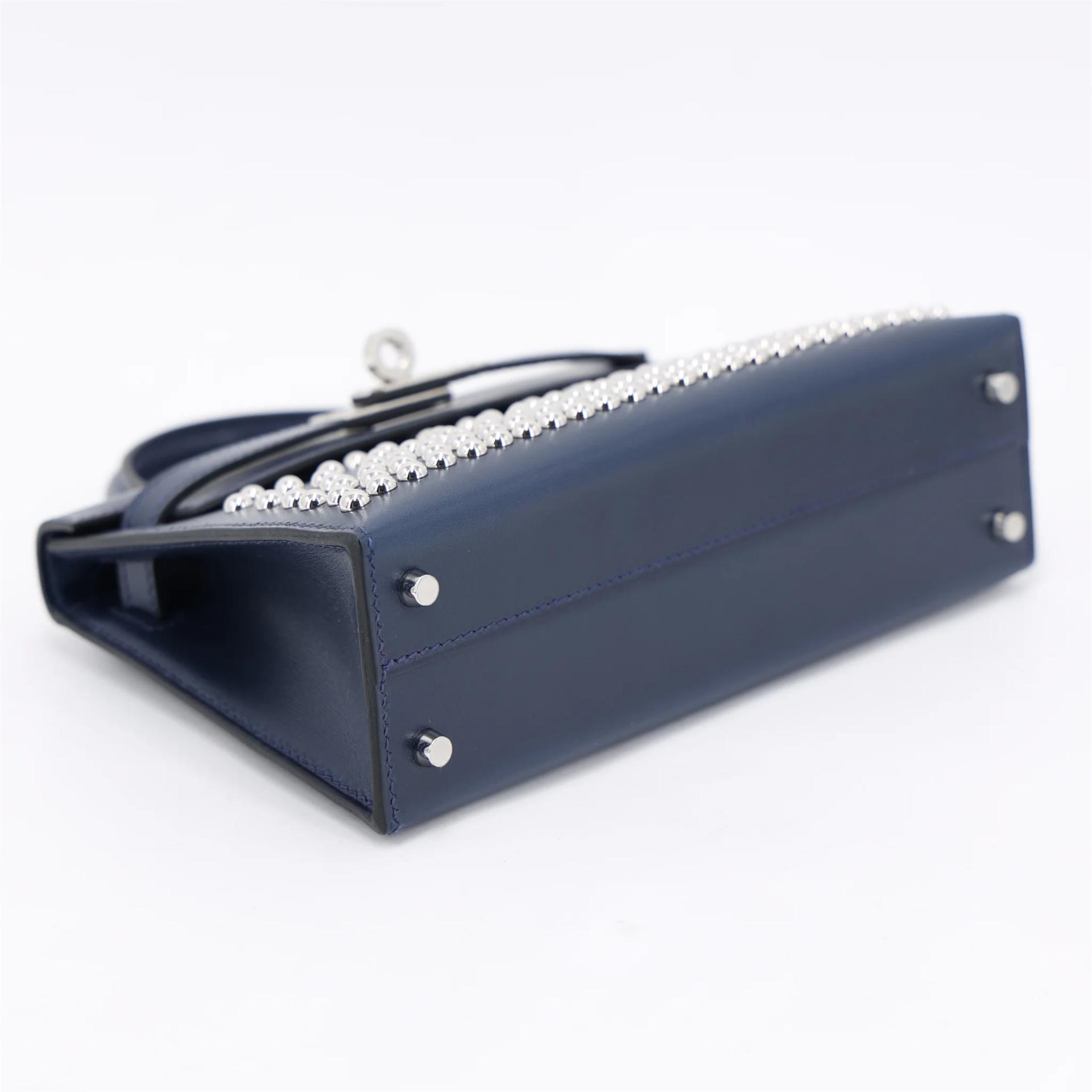Brand New ( Rank N ) HERMÈS Limited Edition Mini Kelly II Cloute Studded Bleu Abysse (7K) Box-calf Palladium hardware K (2025) - 4