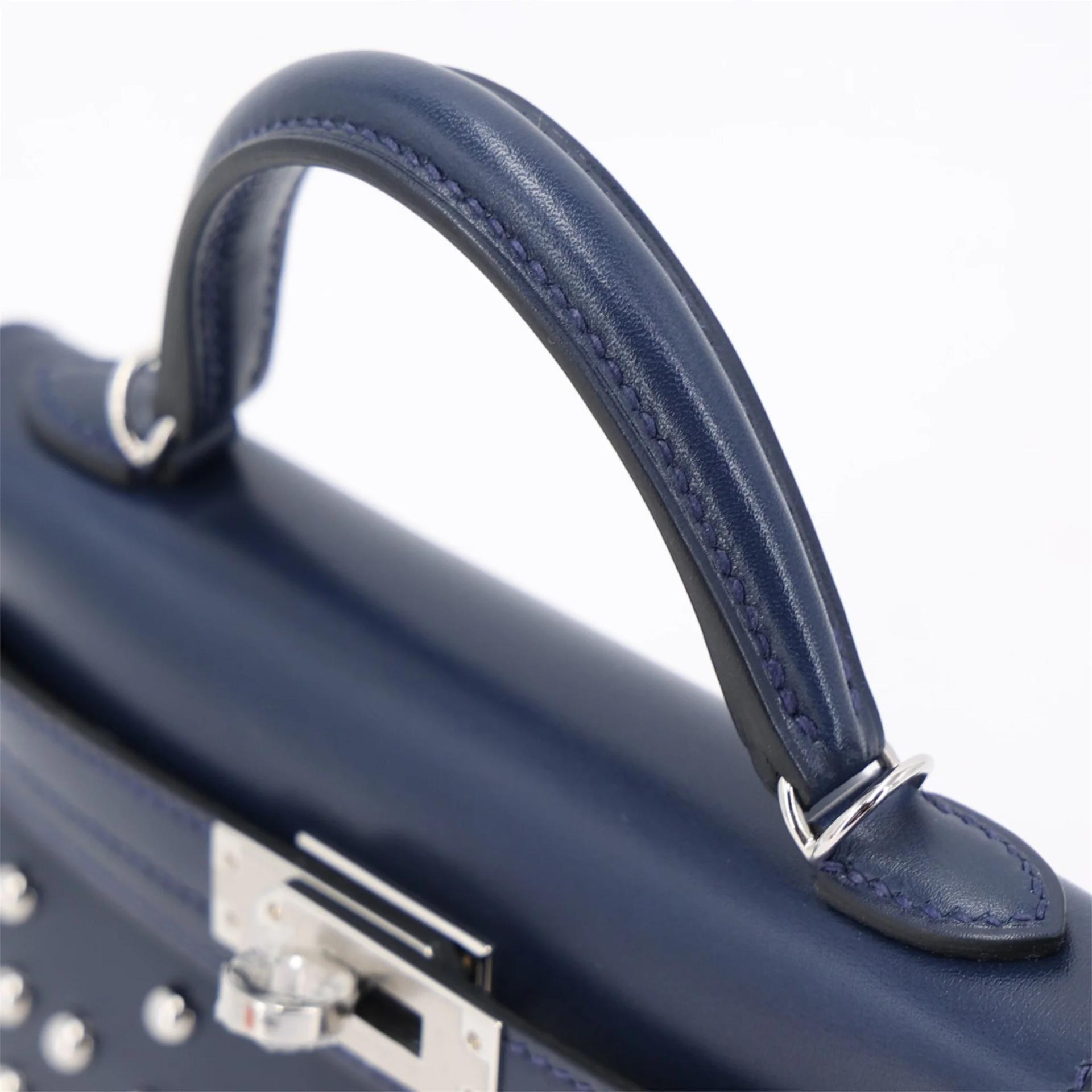 Brand New ( Rank N ) HERMÈS Limited Edition Mini Kelly II Cloute Studded Bleu Abysse (7K) Box-calf Palladium hardware K (2025) - 3