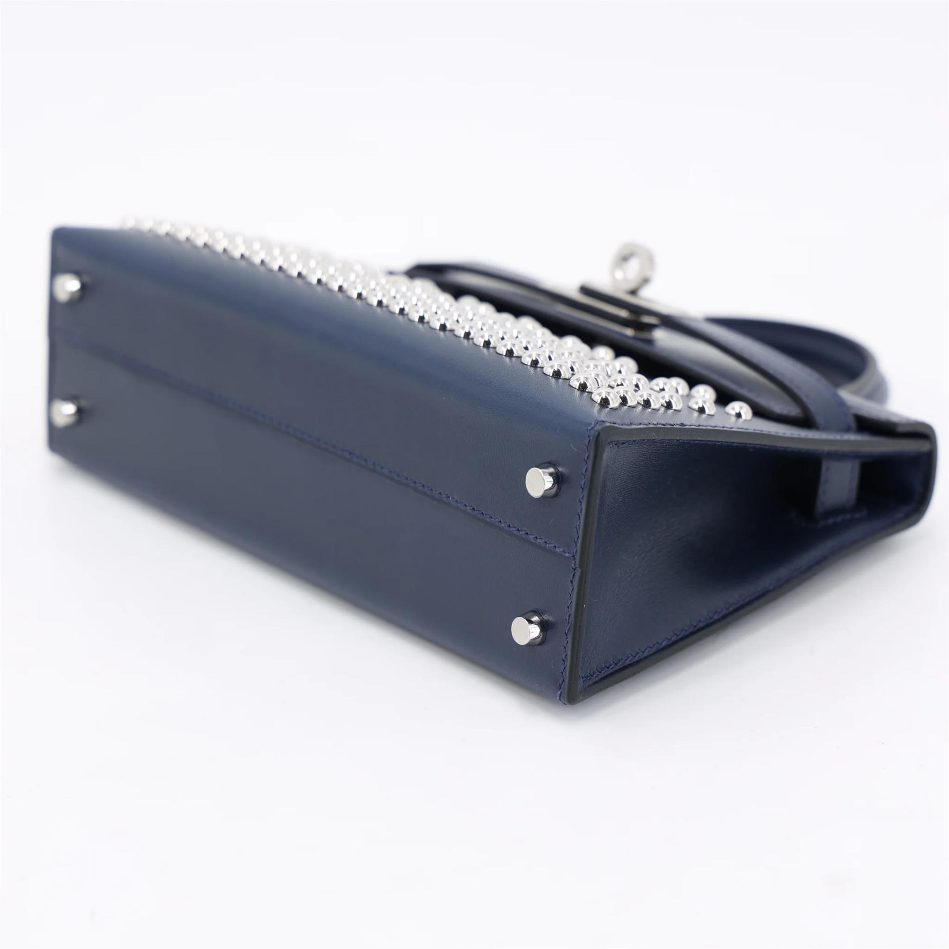 Brand New ( Rank N ) HERMÈS Limited Edition Mini Kelly II Cloute Studded Bleu Abysse (7K) Box-calf Palladium hardware K (2025) - 5