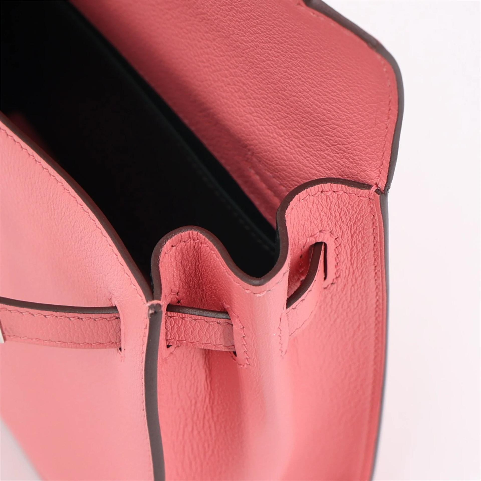 Excellent ( Rank SA ) HERMÈS Kelly Danse Verso Rose d’Ete (K4) Vert Titien (1T) Evercolor Palladium hardware B (2023) - 14