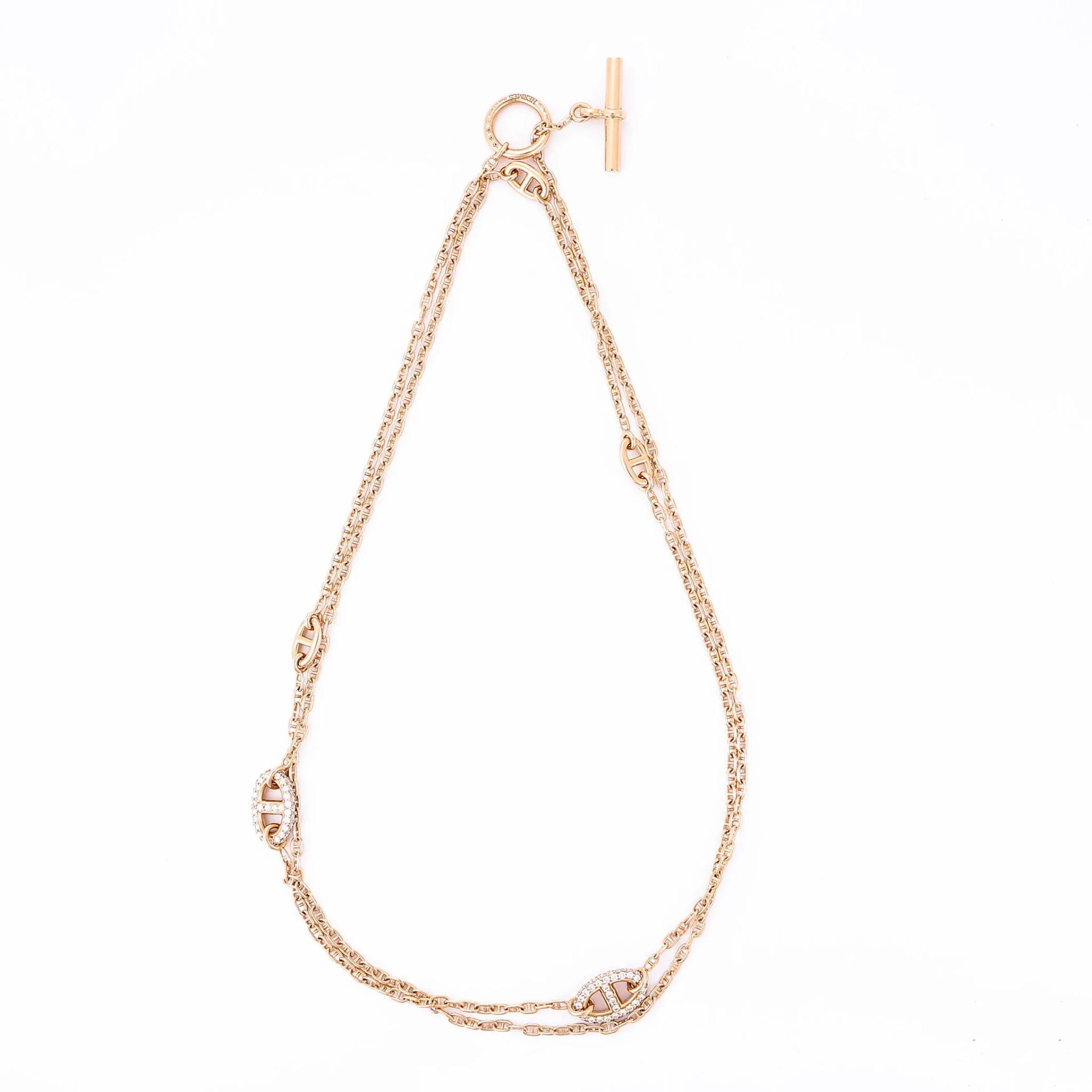 ランク SA HERMÈS エルメス ファランドール ロングネックレス ピンクゴールド K18ピンクゴールド ダイヤモンド - 2
