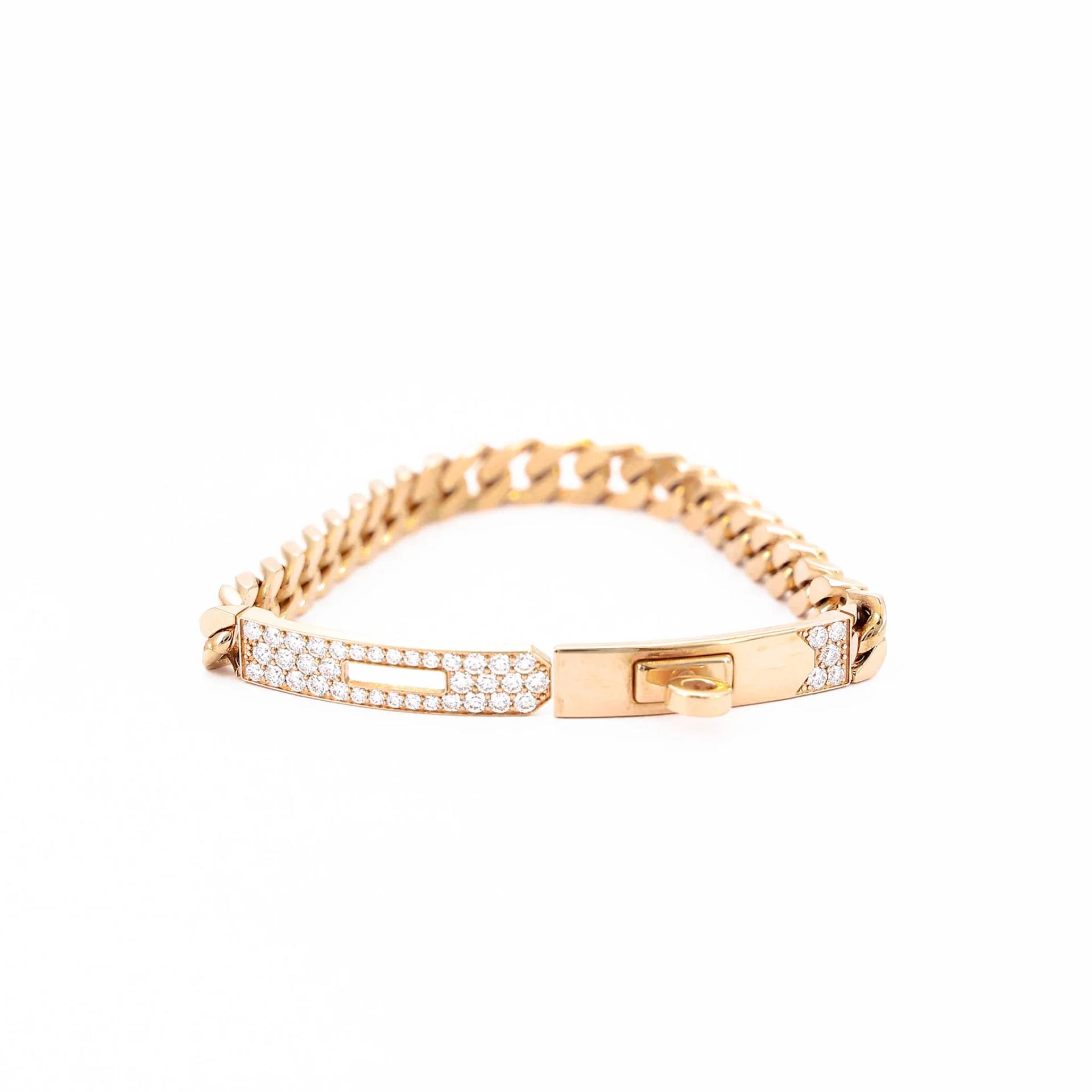 Excellent ( Rank SA ) HERMÈS Kelly Gourmette Bracelet, Very Small Model XS Rose Gold 18K Rose Gold Diamond - 4