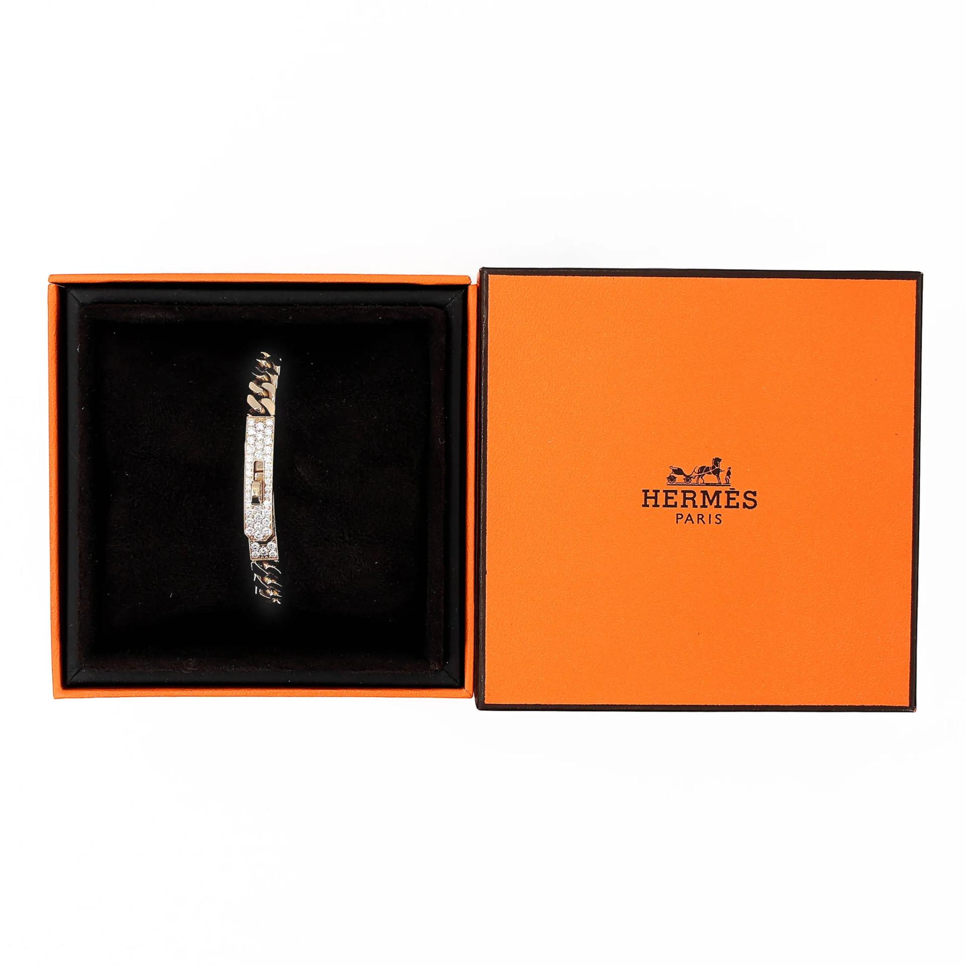 Excellent ( Rank SA ) HERMÈS Kelly Gourmette Bracelet, Very Small Model XS Rose Gold 18K Rose Gold Diamond - 3
