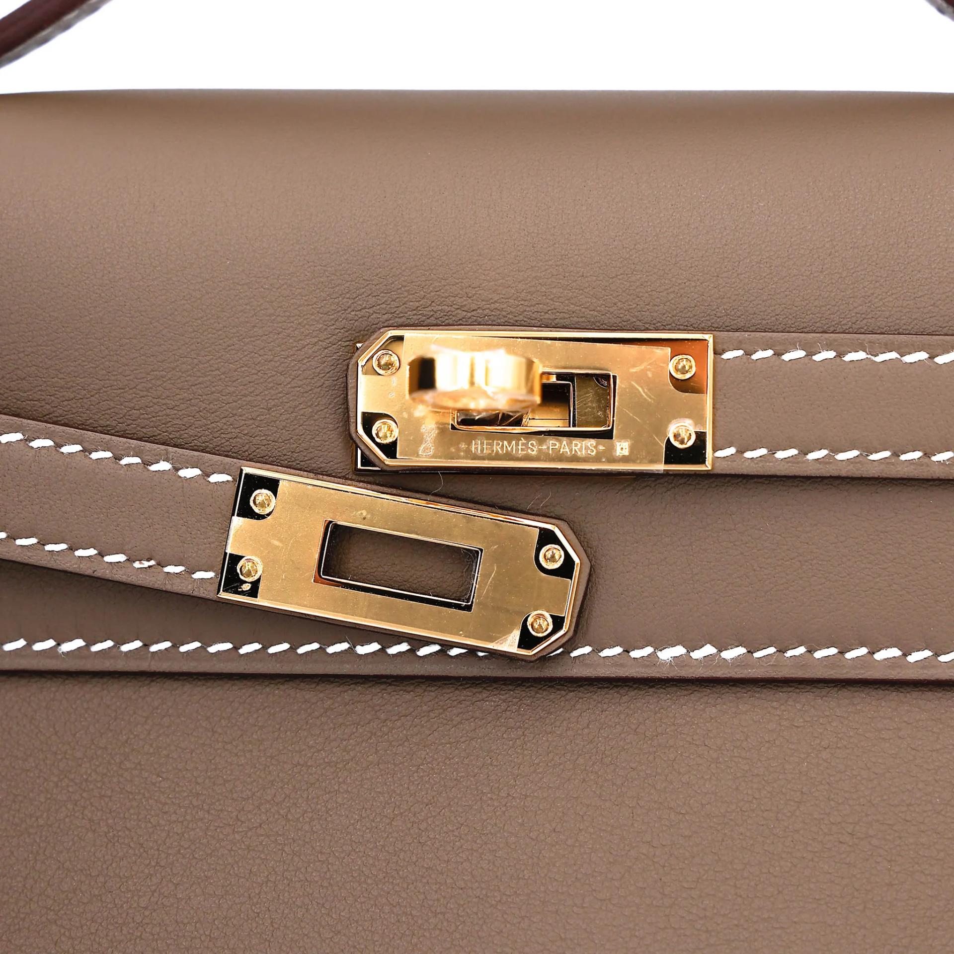 Brand New ( Rank N ) HERMÈS Kelly Pochette Etoupe (18) Swift Gold hardware K (2025) - 8